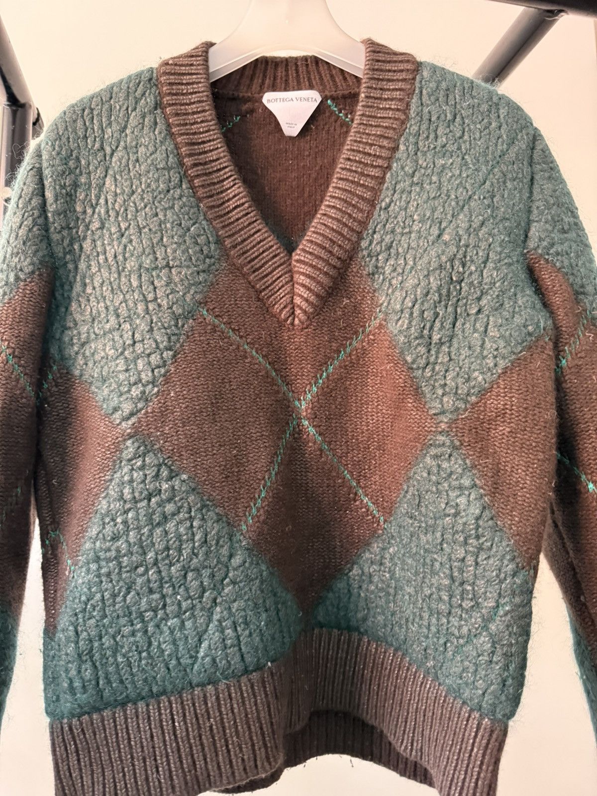 Bottega Veneta Bottega Veneta Brown & Green Coated Argyle Sweater Size US S / EU 44-46 / 1 - 2 Thumbnail