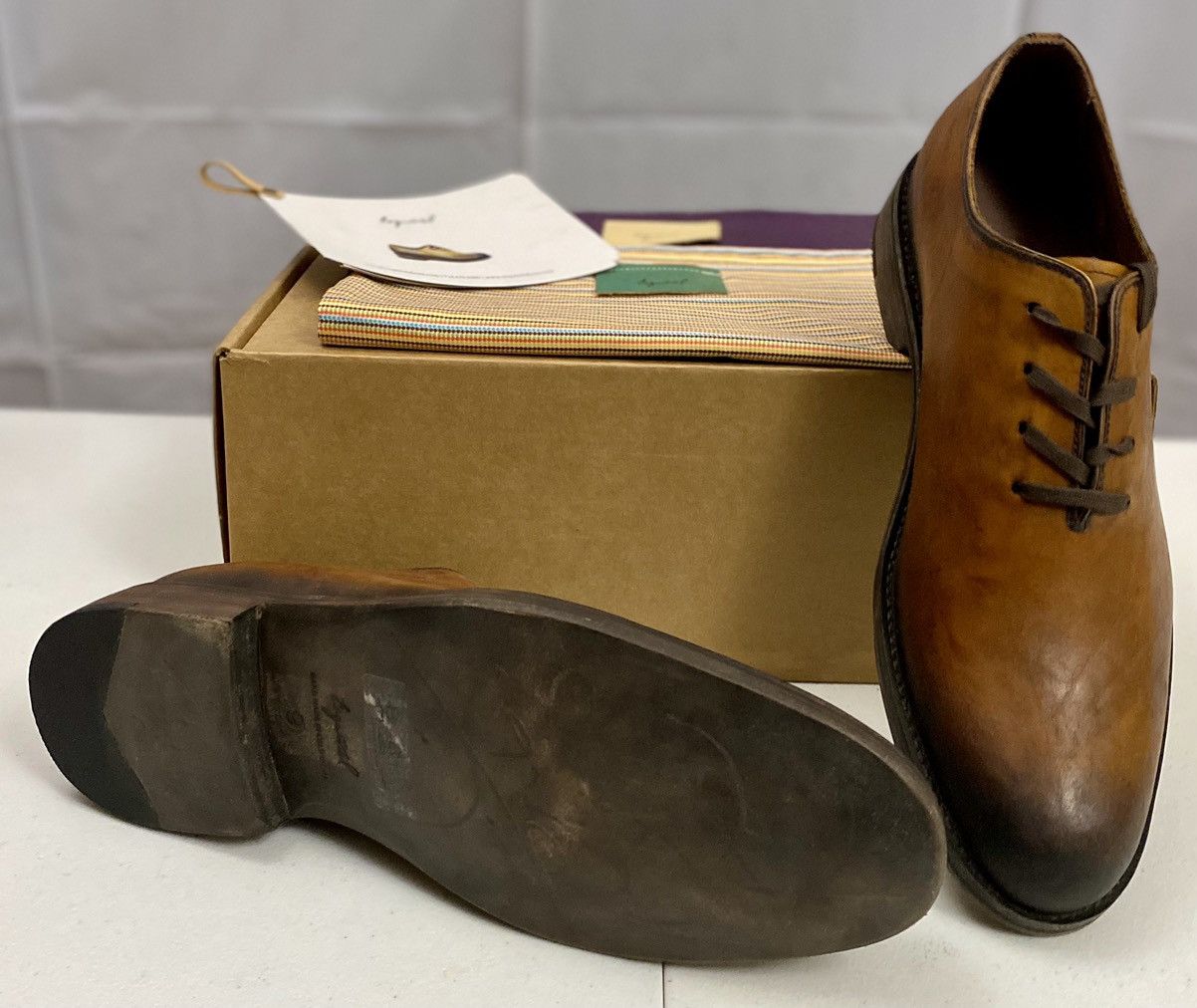 Esquivel 🇺🇸 Cognac Hand Burnish Harrison Wholecut Lace-Up NEW