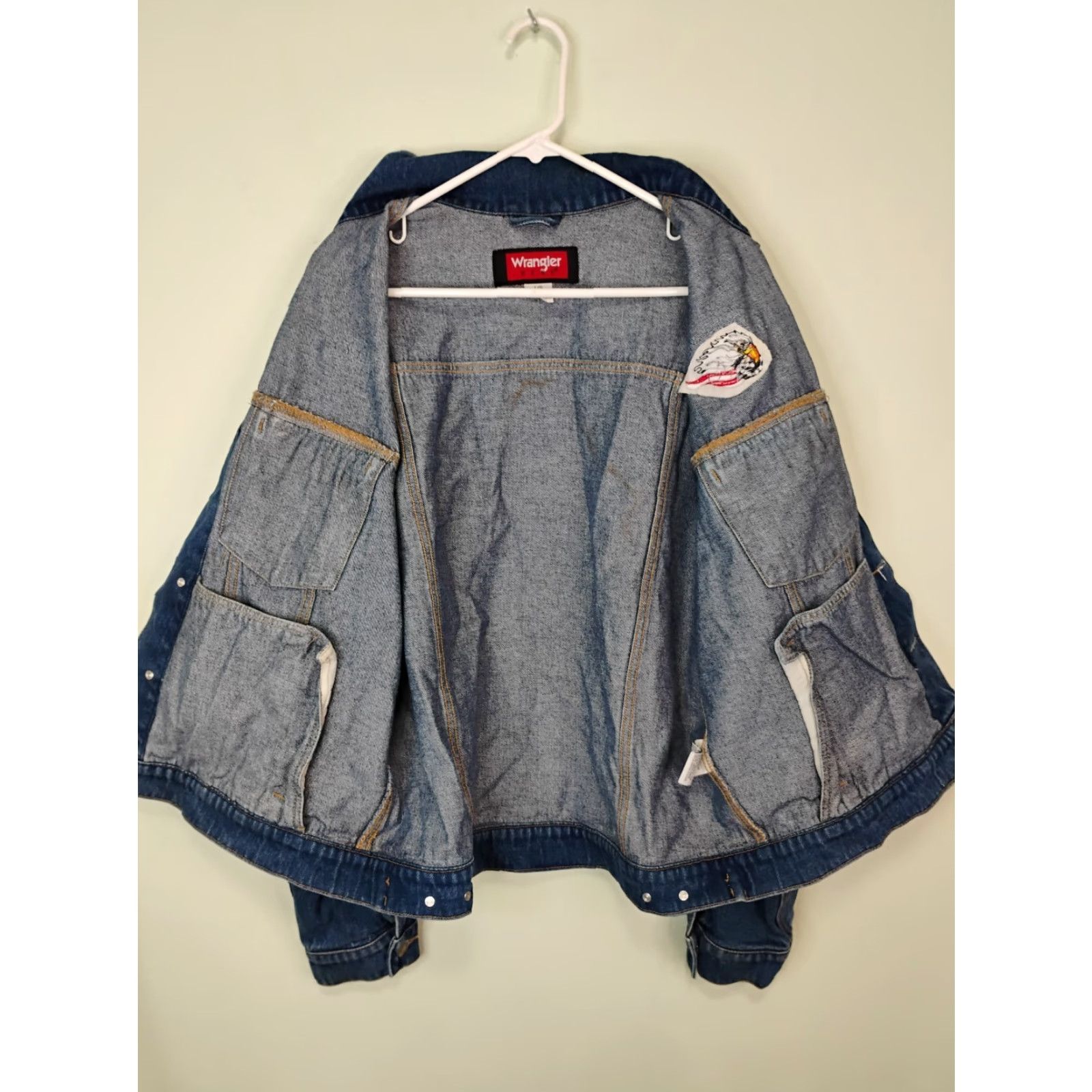 Wrangler VINTAGE Wrangler Denim Jacket Large 90s Cowboy Western Bomber Jacket Blue Embroidered Pockets Mens Size US L / EU 52-54 / 3 - 5 Thumbnail