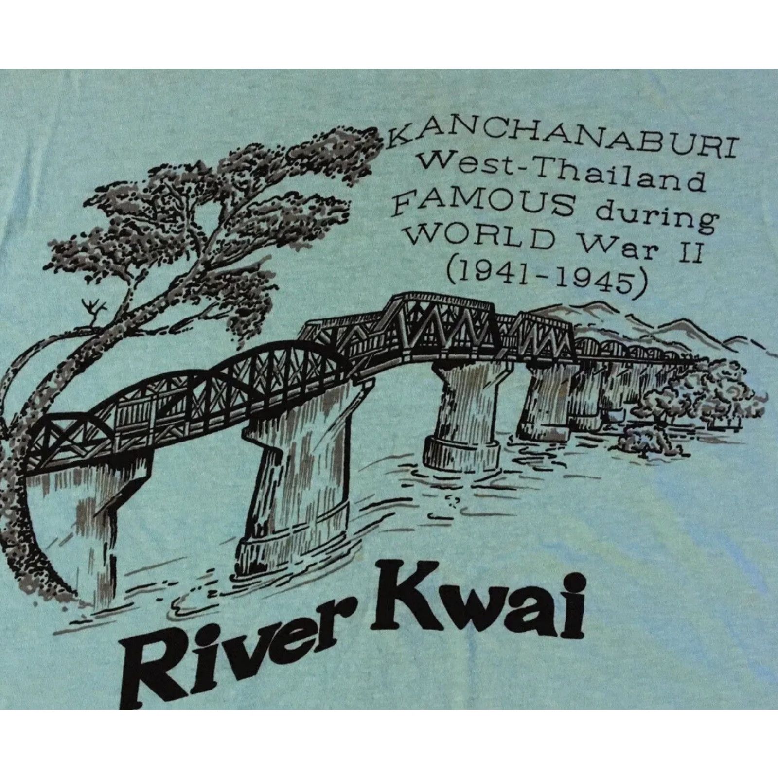 Vintage VINTAGE Shirt XS Green 80s Thailand River Kwai Distressed Grunge Single Stitch Unisex Adults T-Shirt Military War Warriorなる Size US XS / EU 42 / 0 - 3 Thumbnail