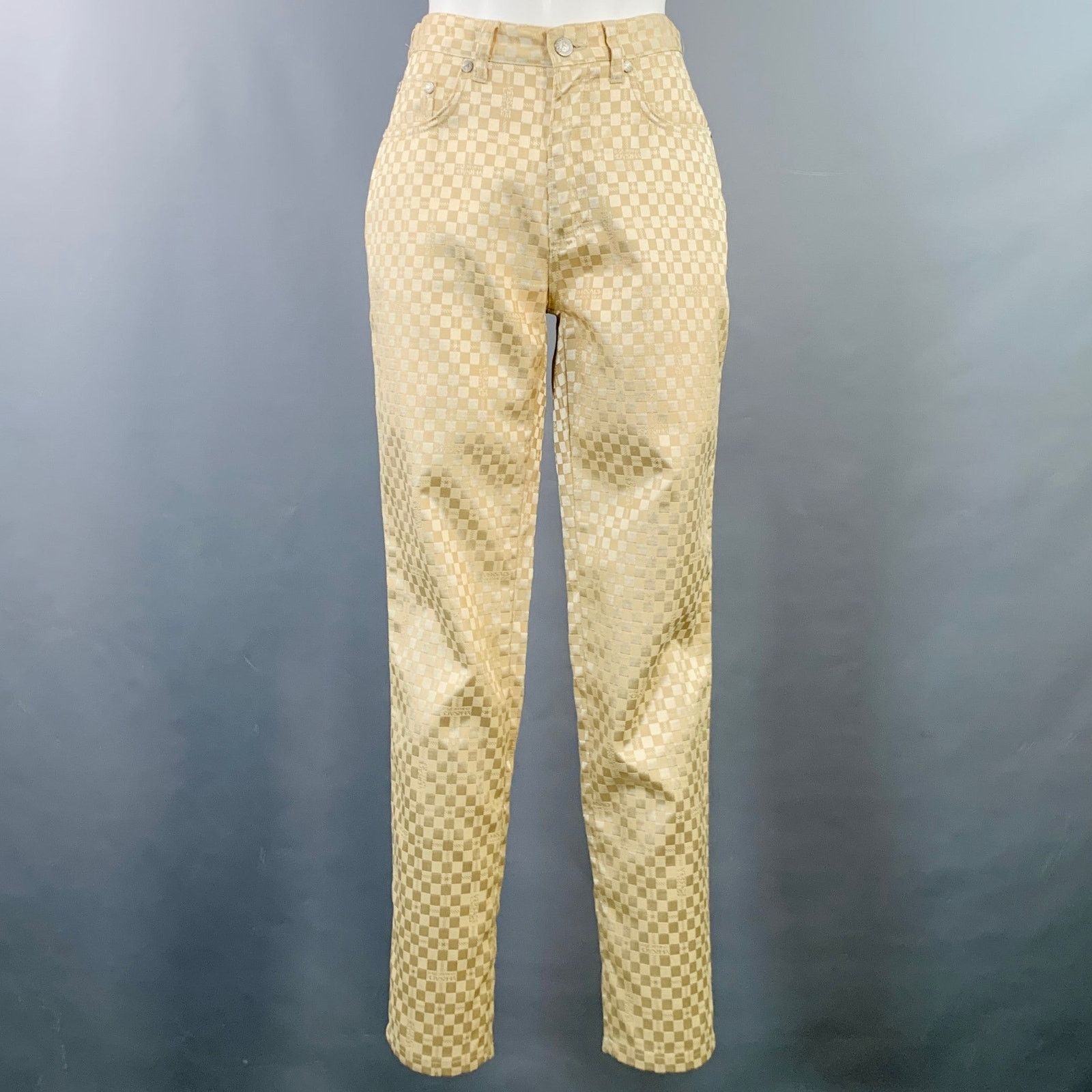 Beige Polyester Blend Checkered Jean Cut Casual Pants