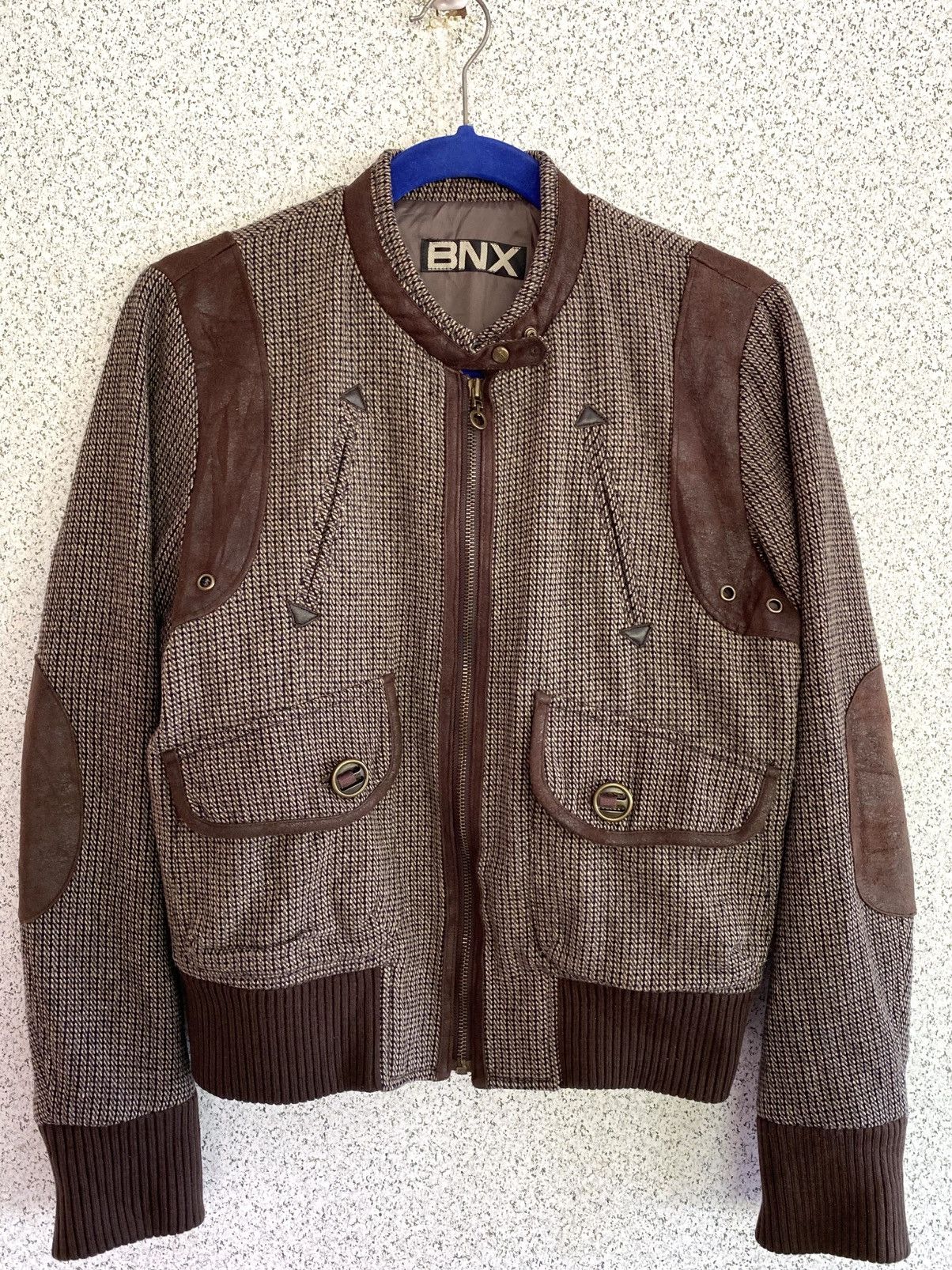 Japanese Brand BNX Brown Tweed Leather Trim Jacket – Gorpcore / VTG 90 Euro Size S / US 4 / IT 40 - 2 Thumbnail