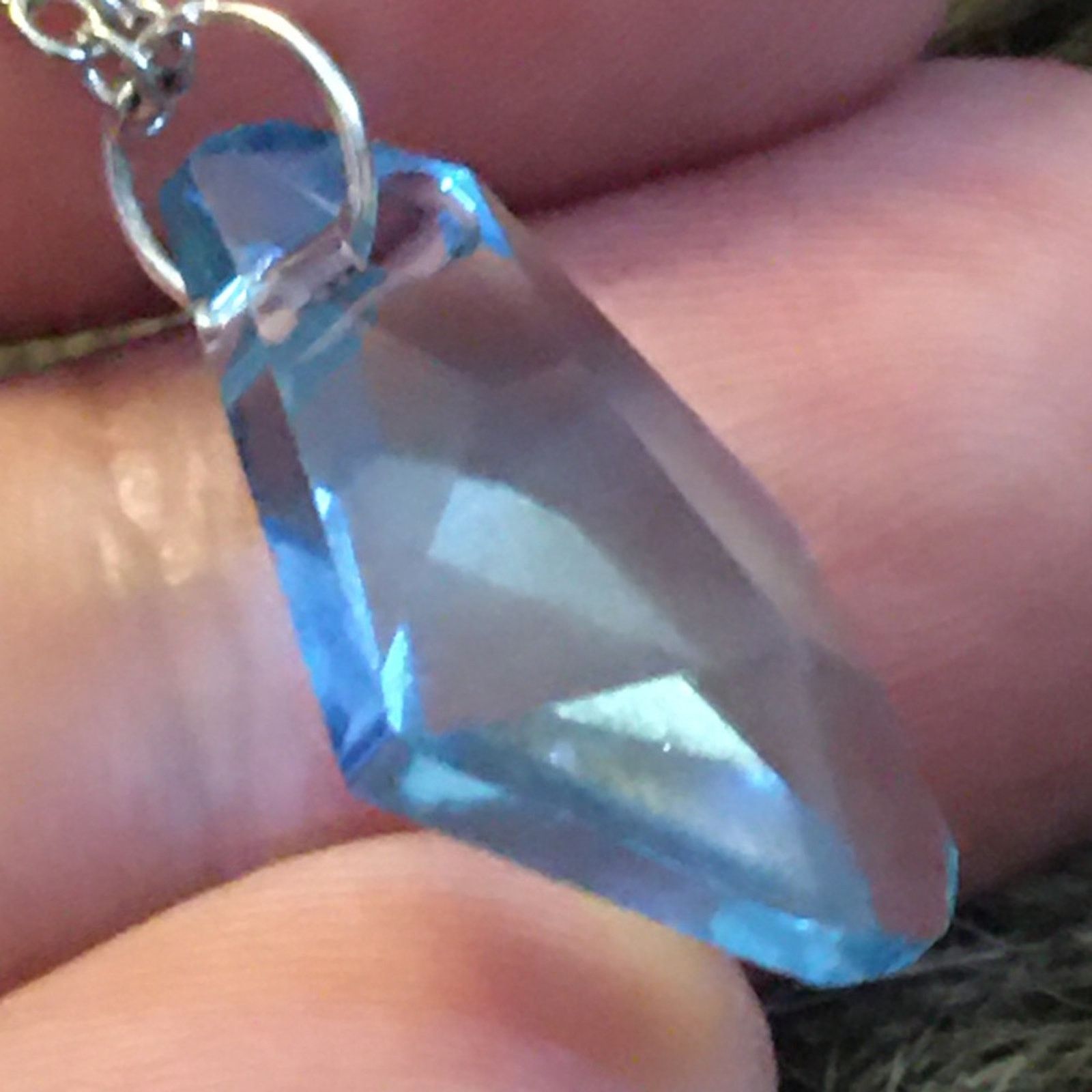 Jewelry Faceted blue glass slab pendant on chain necklace Size ONE SIZE - 8 Thumbnail