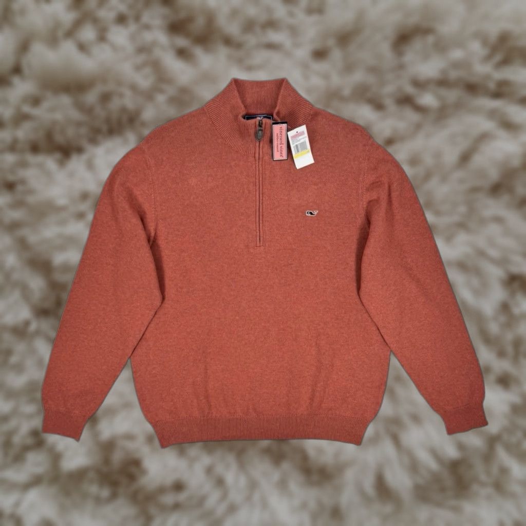 Vineyard Vines Sweater 1/4 Zip Pullover Mens M Orange Logo Zipper New With Tags