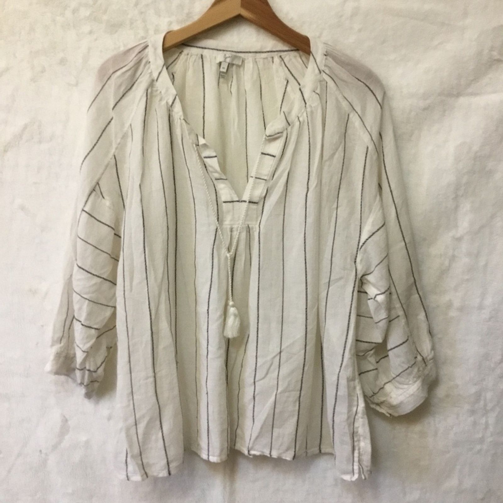 Joie Joie White and Black Striped Peasant Tassel Top Size M / US 6-8 / IT 42-44 - 1 Thumbnail
