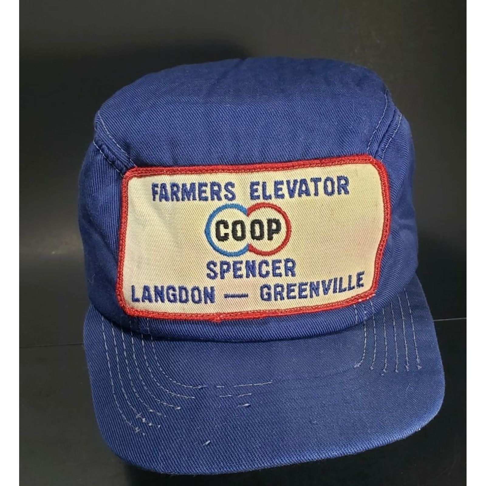 Vintage VTG FARMERS ELEVATOR COOP SPENCER LANGDON GREENVILLE EAR FLAP CO-OP BLUE CAP HAT Size ONE SIZE - 2 Thumbnail