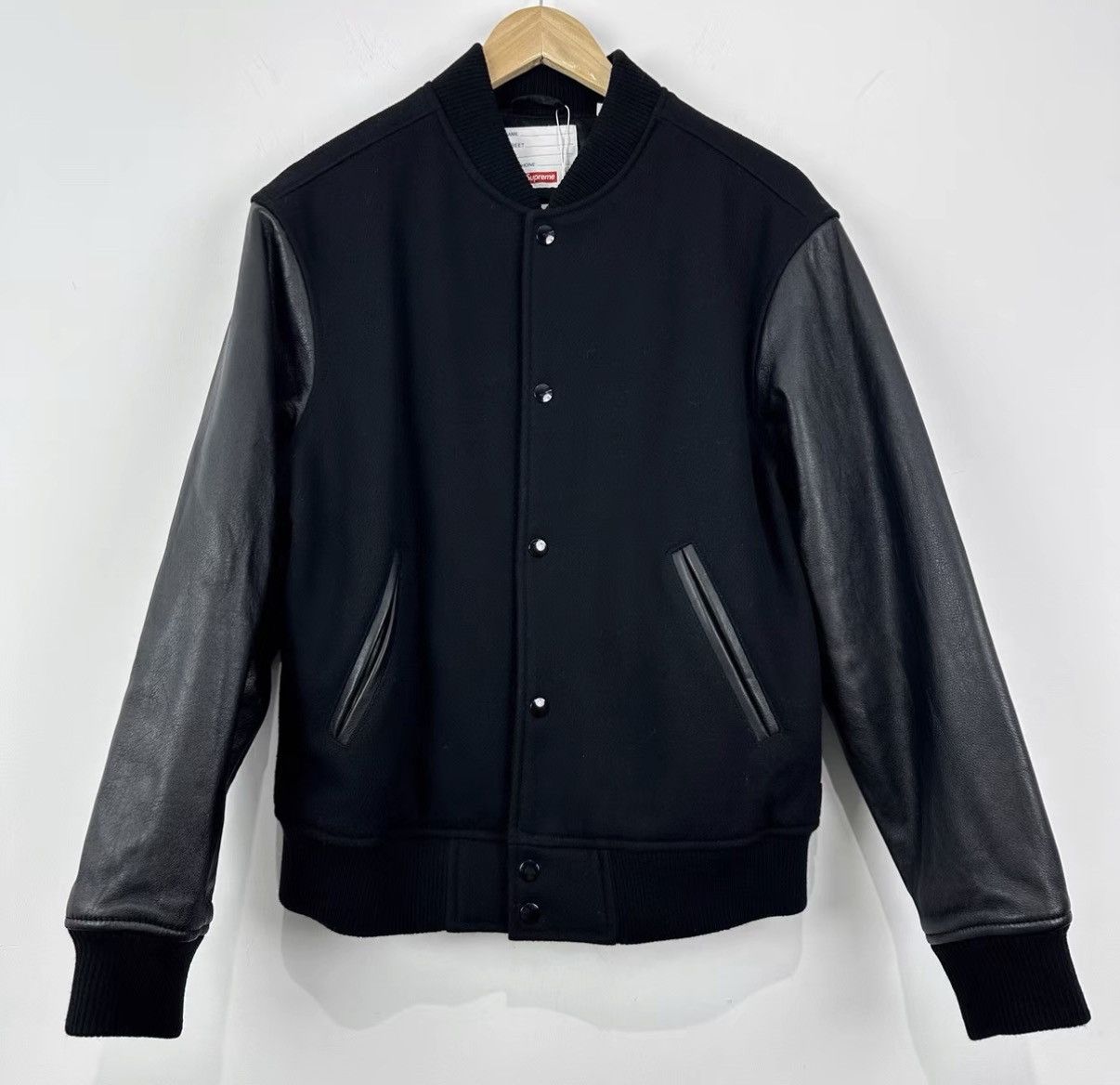 Supreme Supreme Phantom Leather Sleeve Baseball Jacket J42 Size US S / EU 44-46 / 1 - 1 Thumbnail