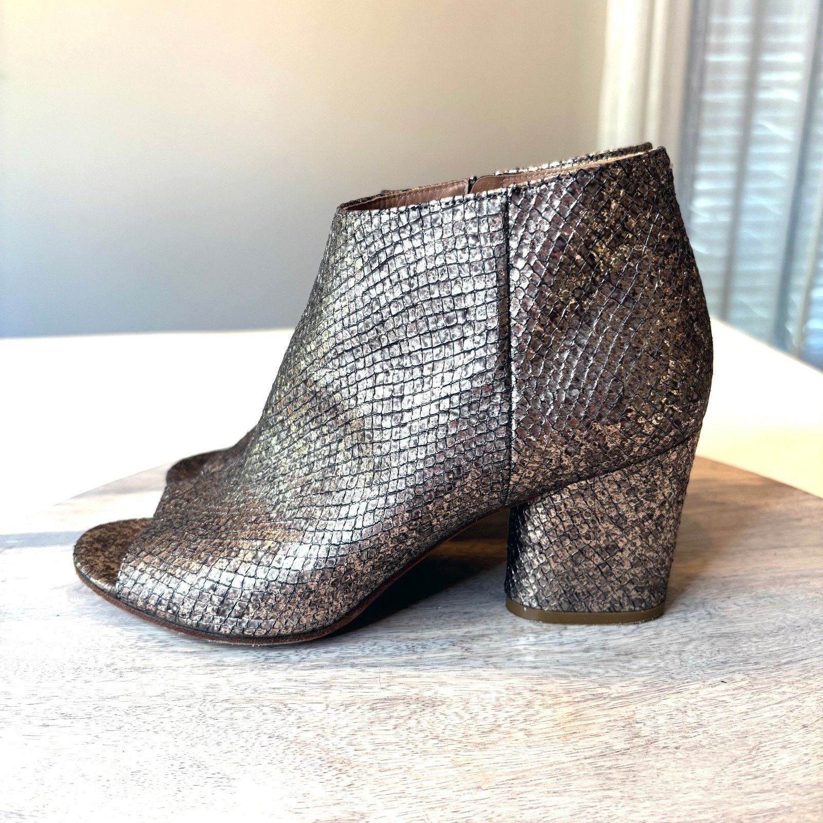 Maison Margiela Maison Margiela Metallic Snakeskin Peep Toe Ankle Boots Sz 8 Size US 8 / IT 38 - 2 Thumbnail