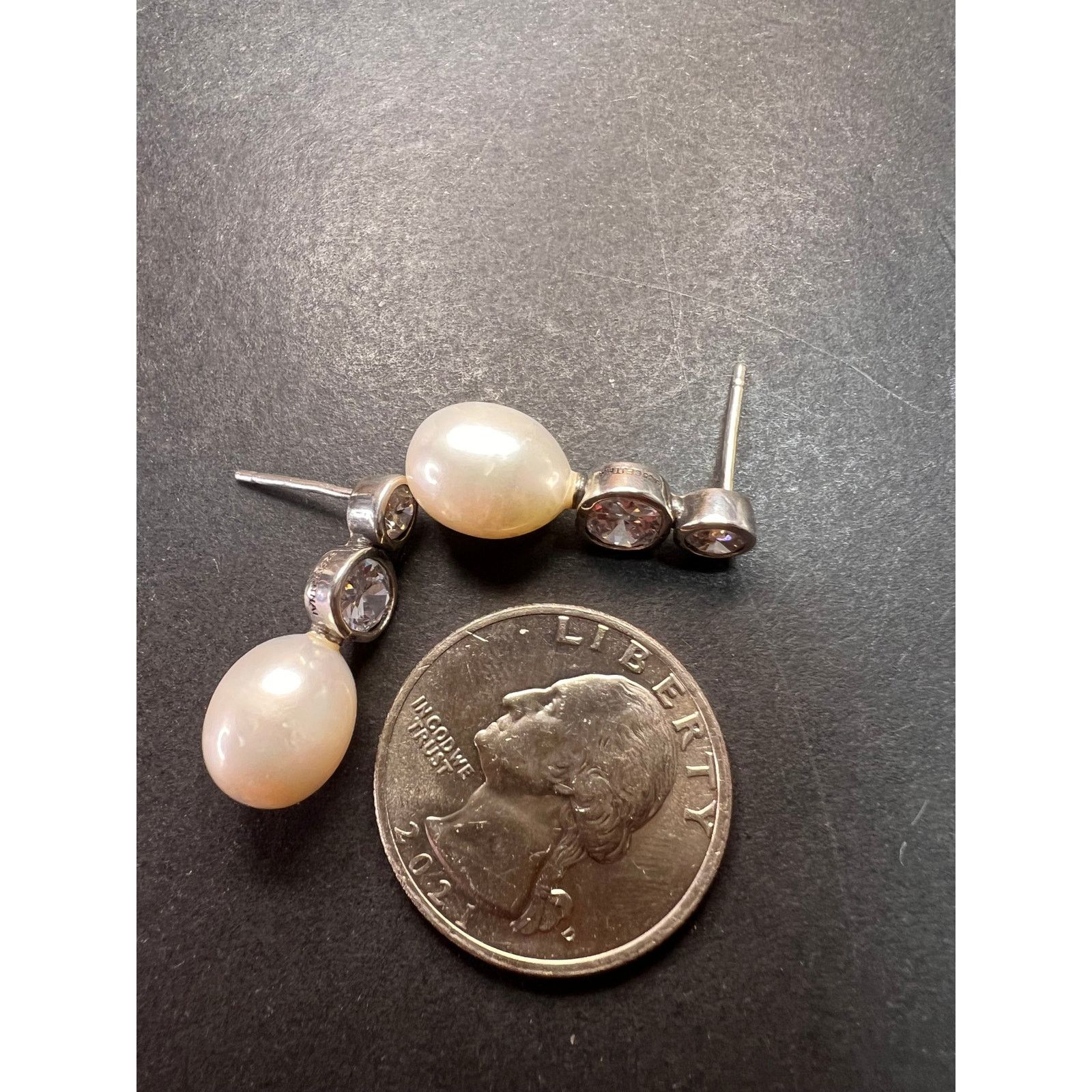 Other Cultured pearl and CZ sterling silver drop earrings Size ONE SIZE - 7 Thumbnail