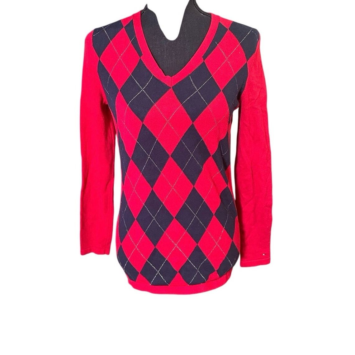 Tommy Hilfiger Tommy Hilfiger Argyle V-Neck Sweater – Women’s Size S / US 4 / IT 40 - 1 Thumbnail