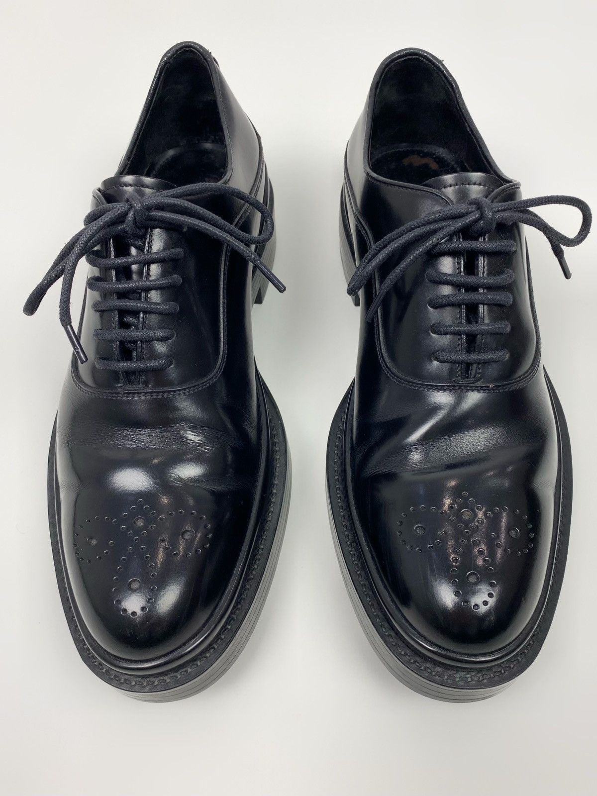 Prada Prada Black Brushed Leather Oxford Shoes Size US 7 / EU 40 - 6 Thumbnail
