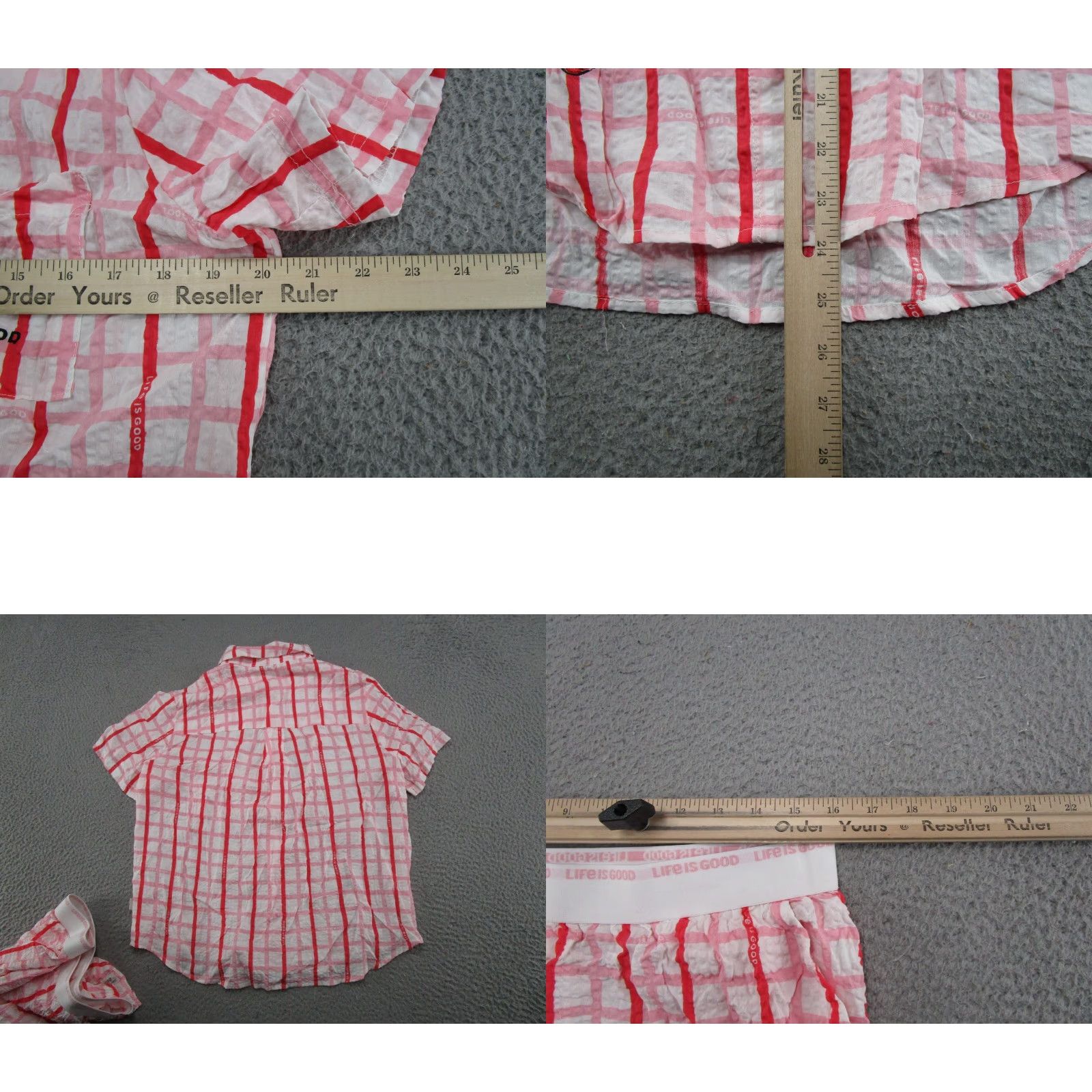 Life is Good Life Is Good Womens Pajama Set Sleep Tee & Shorts Pink Plaid Strawberry Size L Size 36" / US 14 / IT 50 - 8 Thumbnail