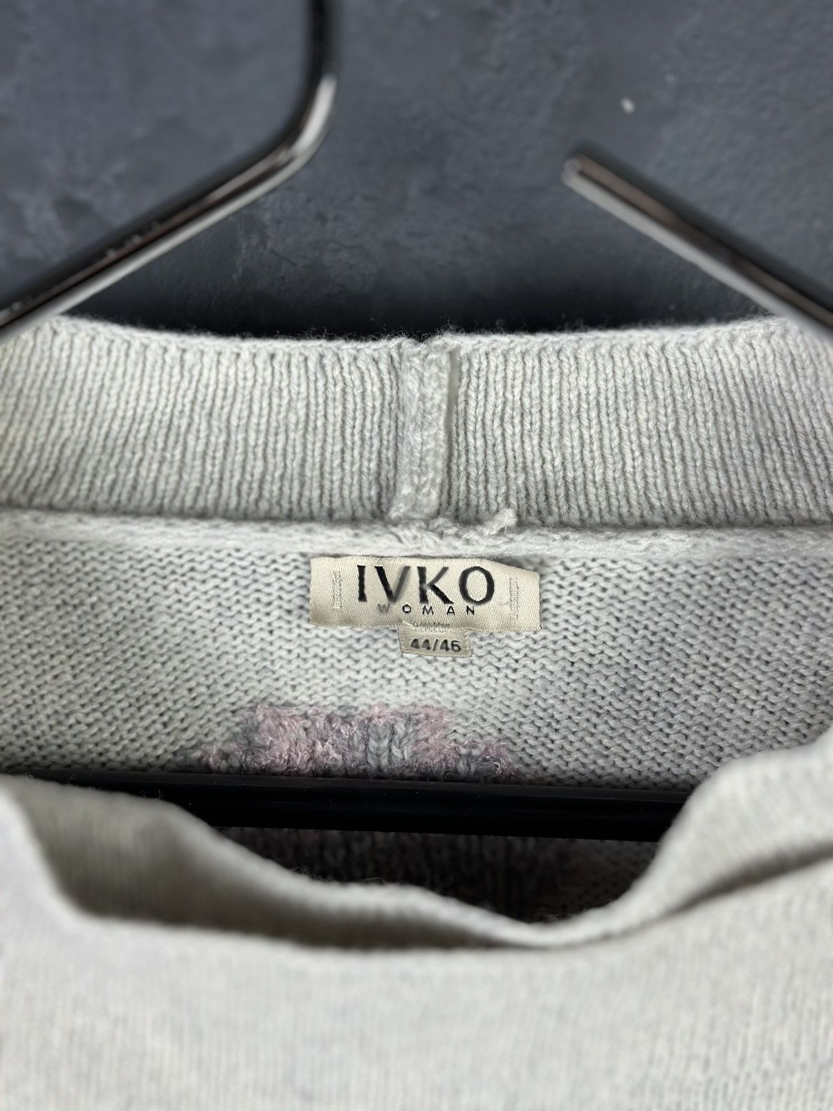 Designer × Vintage IVKO Light Gray Floral Intarsia Wool Semi-Long Sweater Coat Size M / US 6-8 / IT 42-44 - 10 Thumbnail
