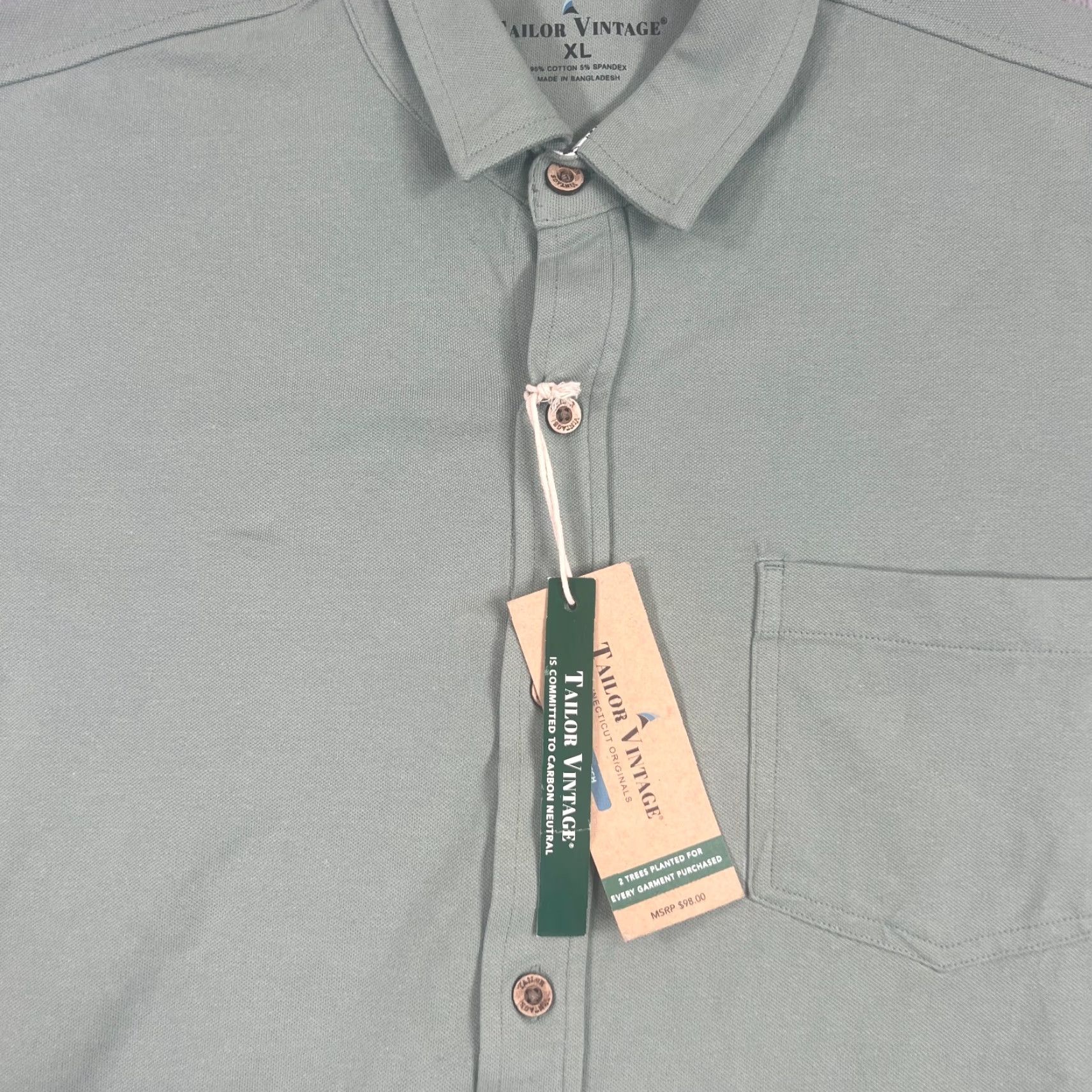 Vintage VINTAGE Tailor Vintage Shirt Men XL Button-Up Long Sleeve Green Cotton Blend Knit with Pockets Easy Care 90s Team? (Note: Remove uncertain items) Size US XL / EU 56 / 4 - 2 Thumbnail