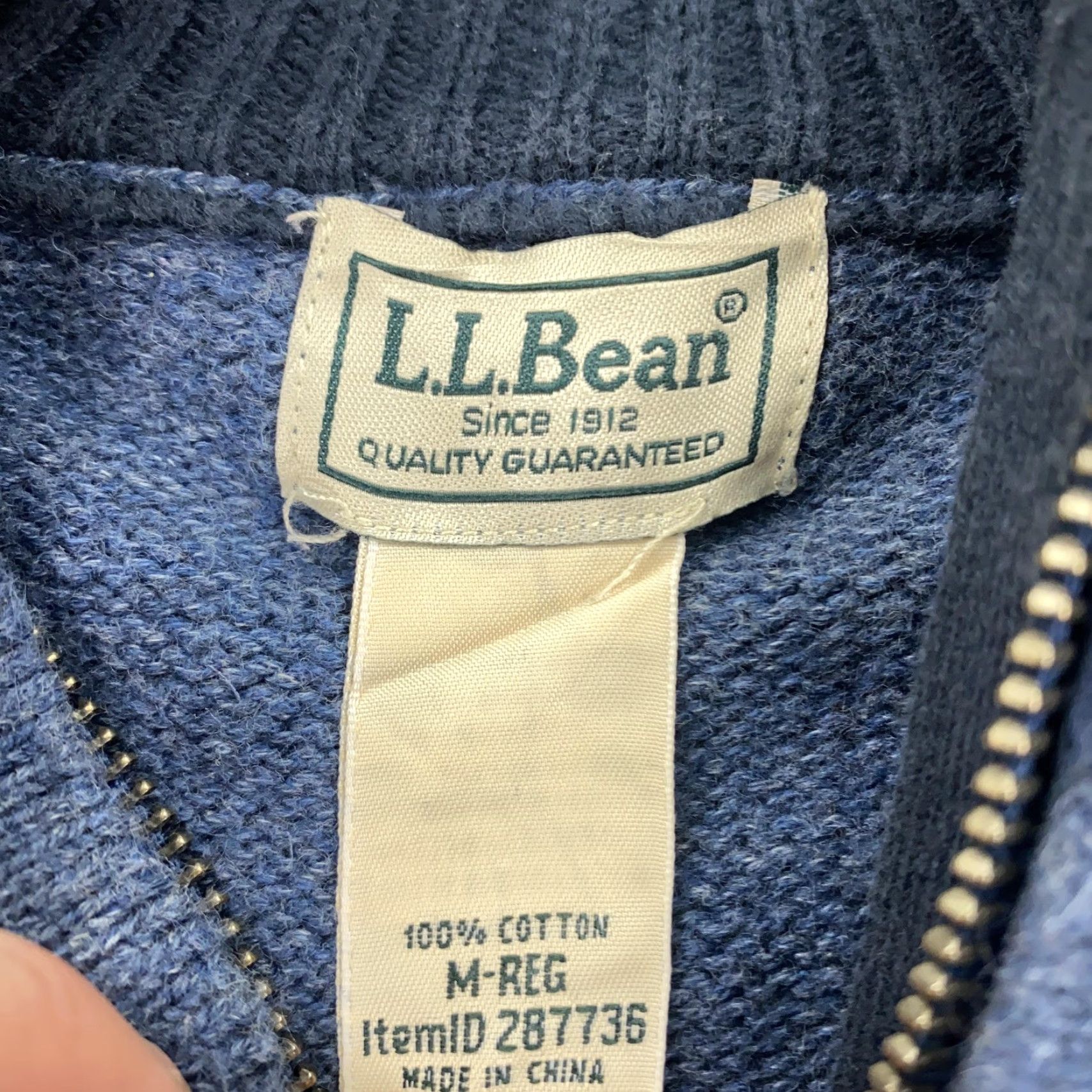 Vintage LL Bean Sweater Mens Medium Blue 1/4 Zip Mock Neck Cotton Knit Pullover Size US M / EU 48-50 / 2 - 4 Thumbnail