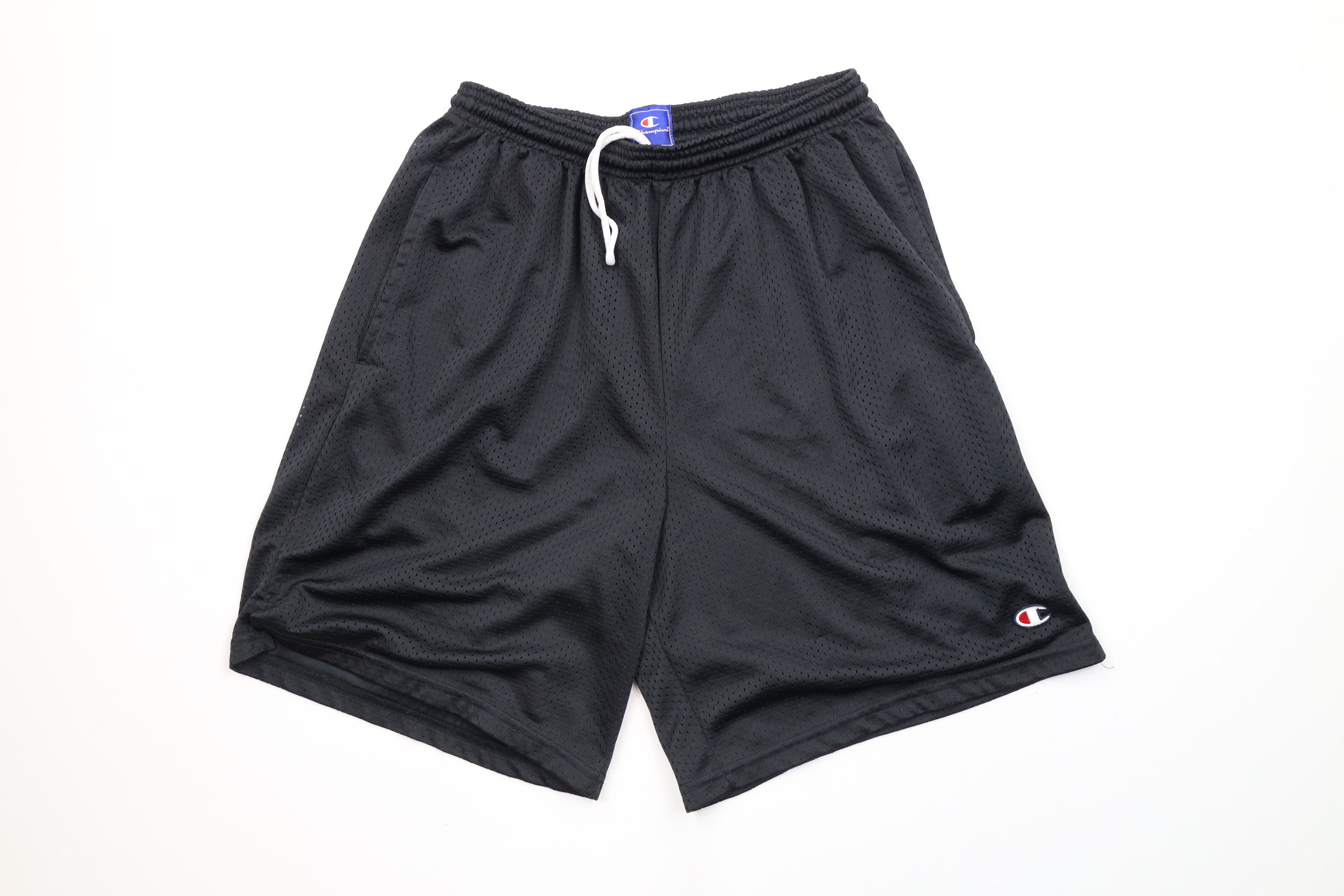 Vintage 90s Champion Logo Above Knee Mesh Shorts Black