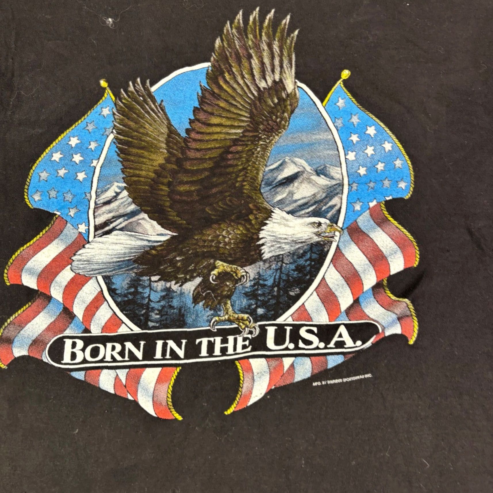 Vintage VINTAGE Thunder Sportswear T Shirt Black XL Mens Crew Neck Short Sleeve Retro Graphic Print 1990s Eagles Stars Military Size US XL / EU 56 / 4 - 6 Thumbnail