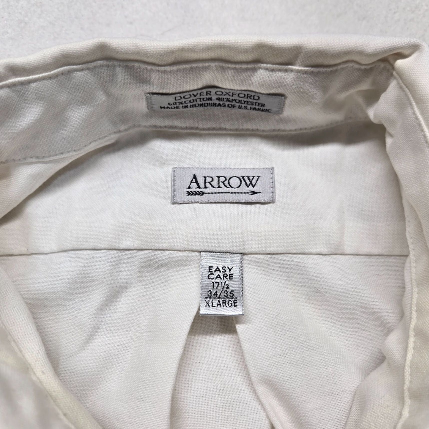 Arrow ARROW Shirt Dress Shirt Adult Men 17.5 White Solid Button Up 34/35 Lightweight Wrinkle Resistant Casual Formal 67% Cotton 33% Polyester Size 48R - 2 Thumbnail