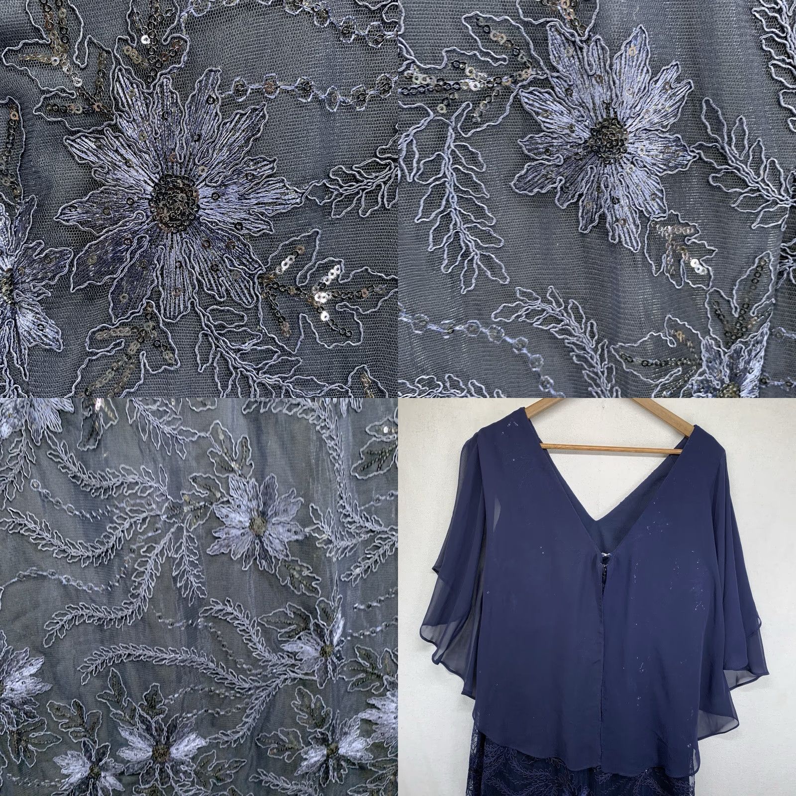 Vintage VINTAGE Brianna Women’s Dress 16 Long Formal Ball Gown Midnight Blue Floral Embroidered Rhinestone Lined Zipper Hand Wash Only Size XXL / US 16-18 / IT 52-54 - 8 Thumbnail