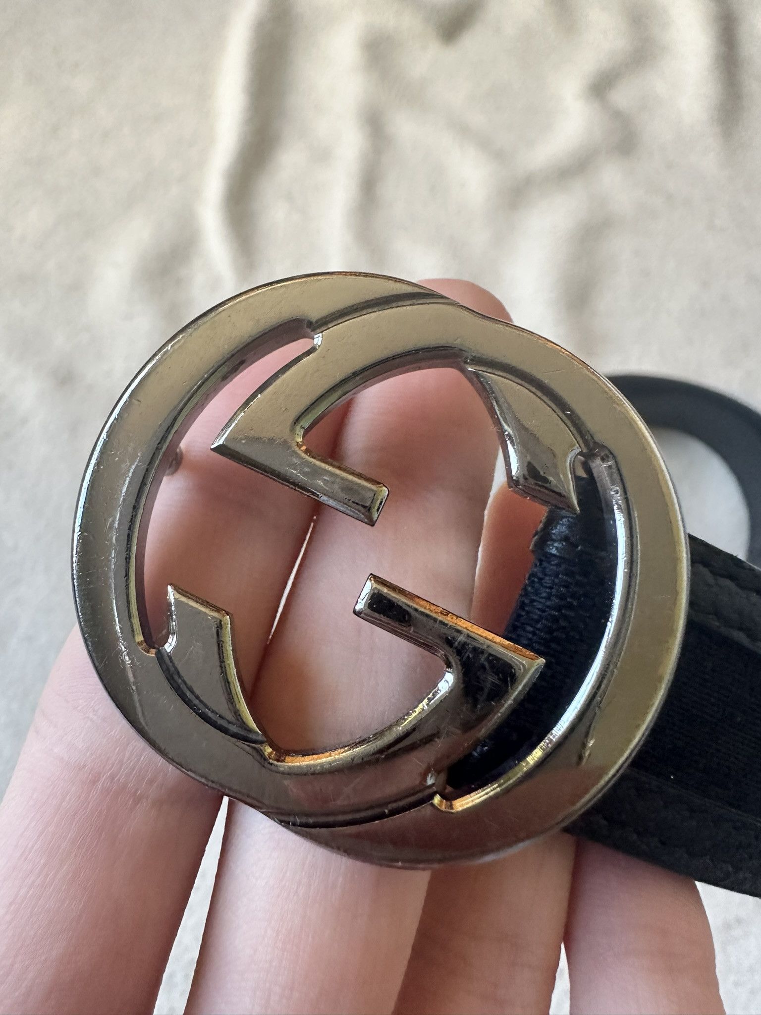 Gucci Gucci Belt Thin Monogram Leather and Canvas Black Size ONE SIZE - 4 Thumbnail