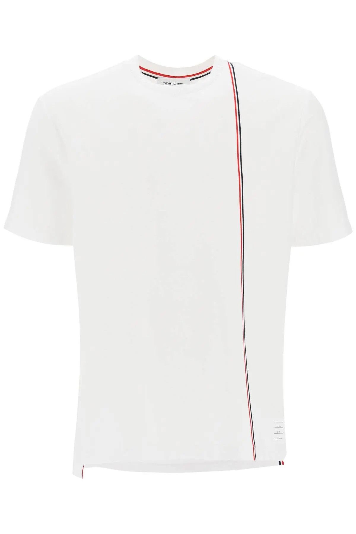 image of Thom Browne O1S22I1N0324 Tricolor Intarsia Crewneck T-Shirt In White, Men's (Size Small)