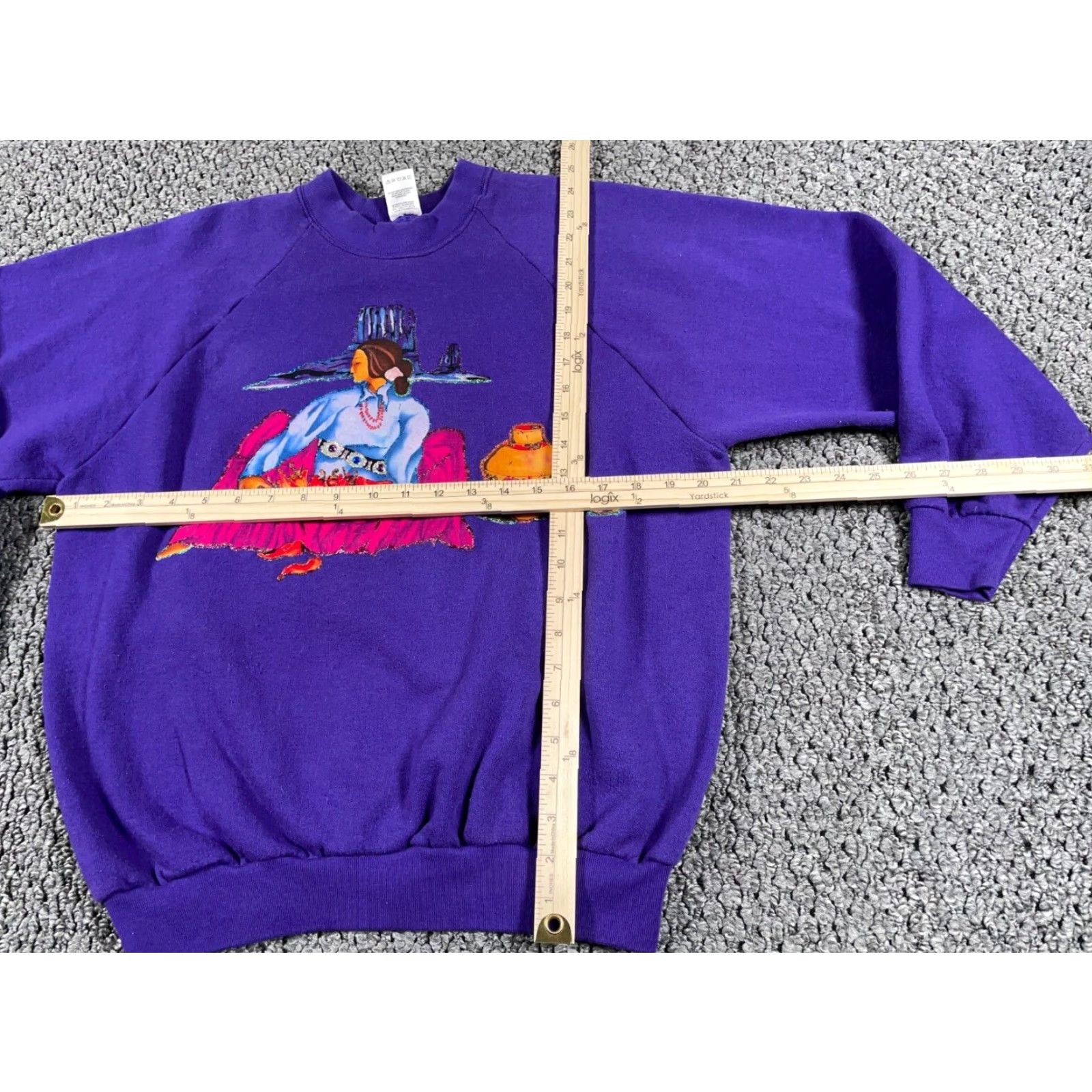 Fruit Of The Loom Southwestern Tribal Painted Mock Neck Sweatshirt Women's Large Purple 90s Size L / US 10 / IT 46 - 4 Thumbnail