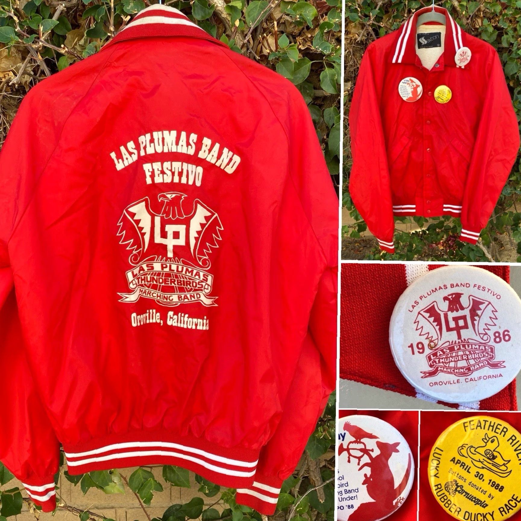 Vintage VINTAGE Sexton Las Plumas Band Jacket M Red 1980s Thunderbirds Oroville CA Pins Mens Bomber Jacket Size US M / EU 48-50 / 2 - 6 Thumbnail