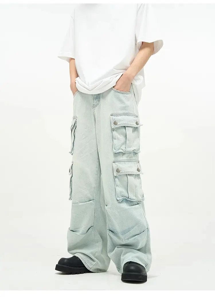 Japanese Brand Retro Blue Wide Leg Multi Pocket Jeans Size US 32 / EU 48 - 2 Thumbnail