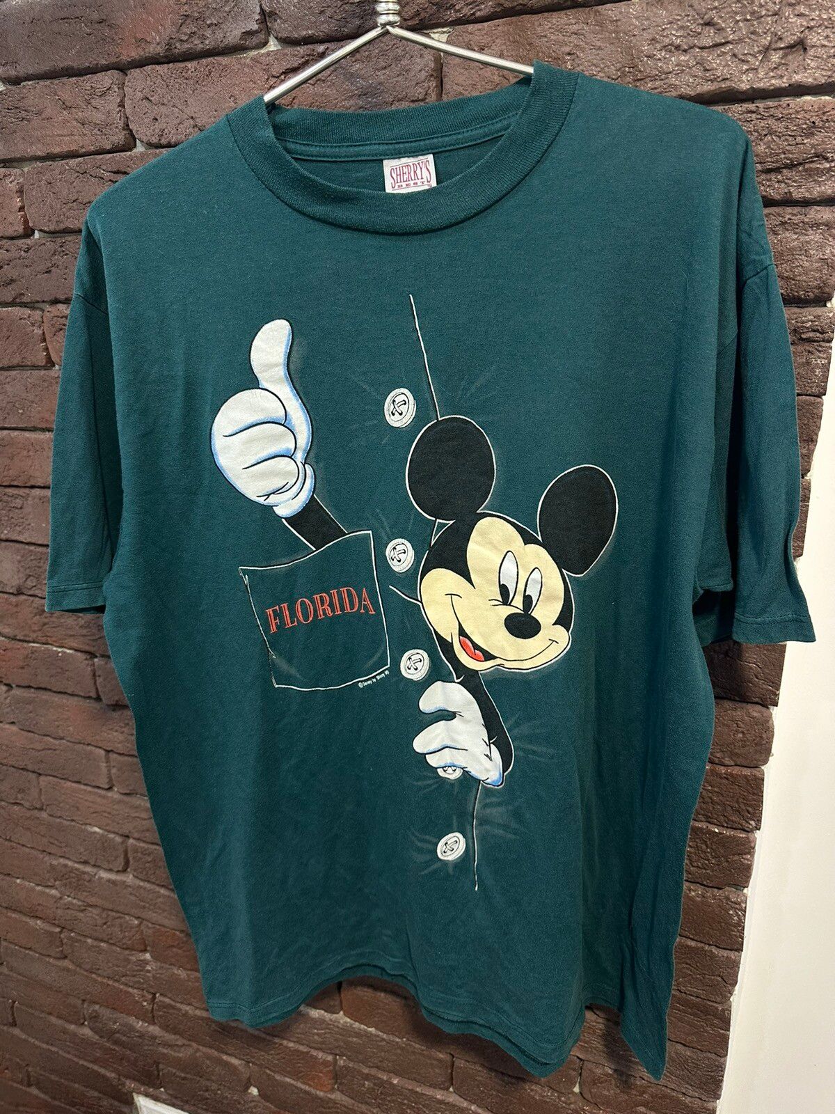 Pre-owned Disney X Mickey Mouse Vintage Mickey Mouse Disney Florida T Shirt 90's Sherrys In Green