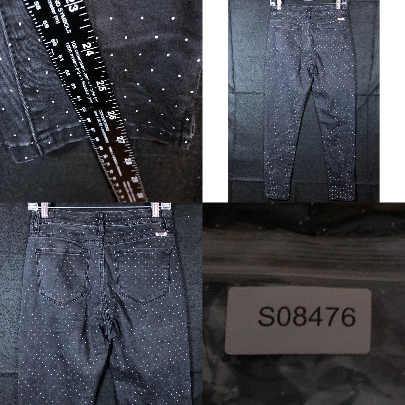 Vintage Kancan Jeans Womens Black White Dotted Denim Mid Rise Skinny Stretch 9 Inseam 27 5-Pocket Design Zip Button Size 9 Size 28" / US 6 / IT 42 - 8 Thumbnail