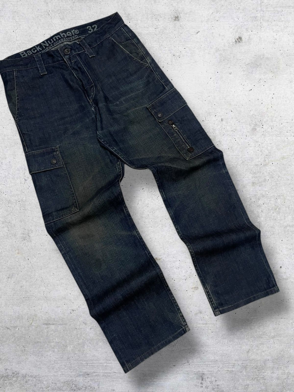 VINTAGE BACK NUMBER JAPAN DESIGNER INDIGO CARGO DENIM 90S OG