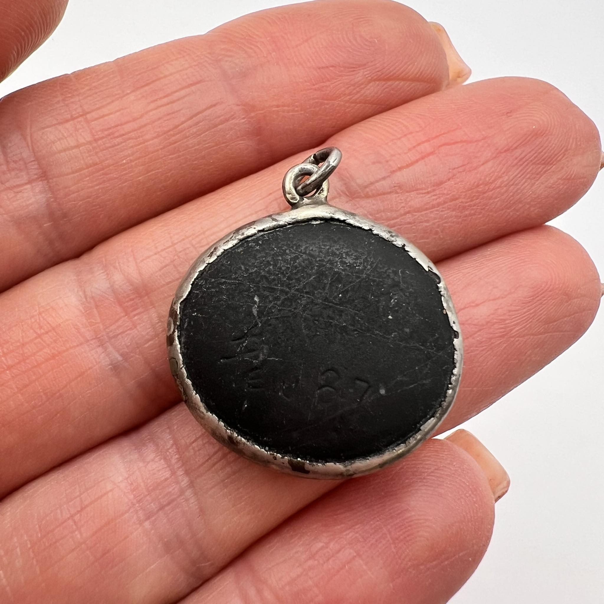 Vintage Antique Pendant Silver 800 Hand Carved Crab Volcanic Lava Size ONE SIZE - 5 Thumbnail