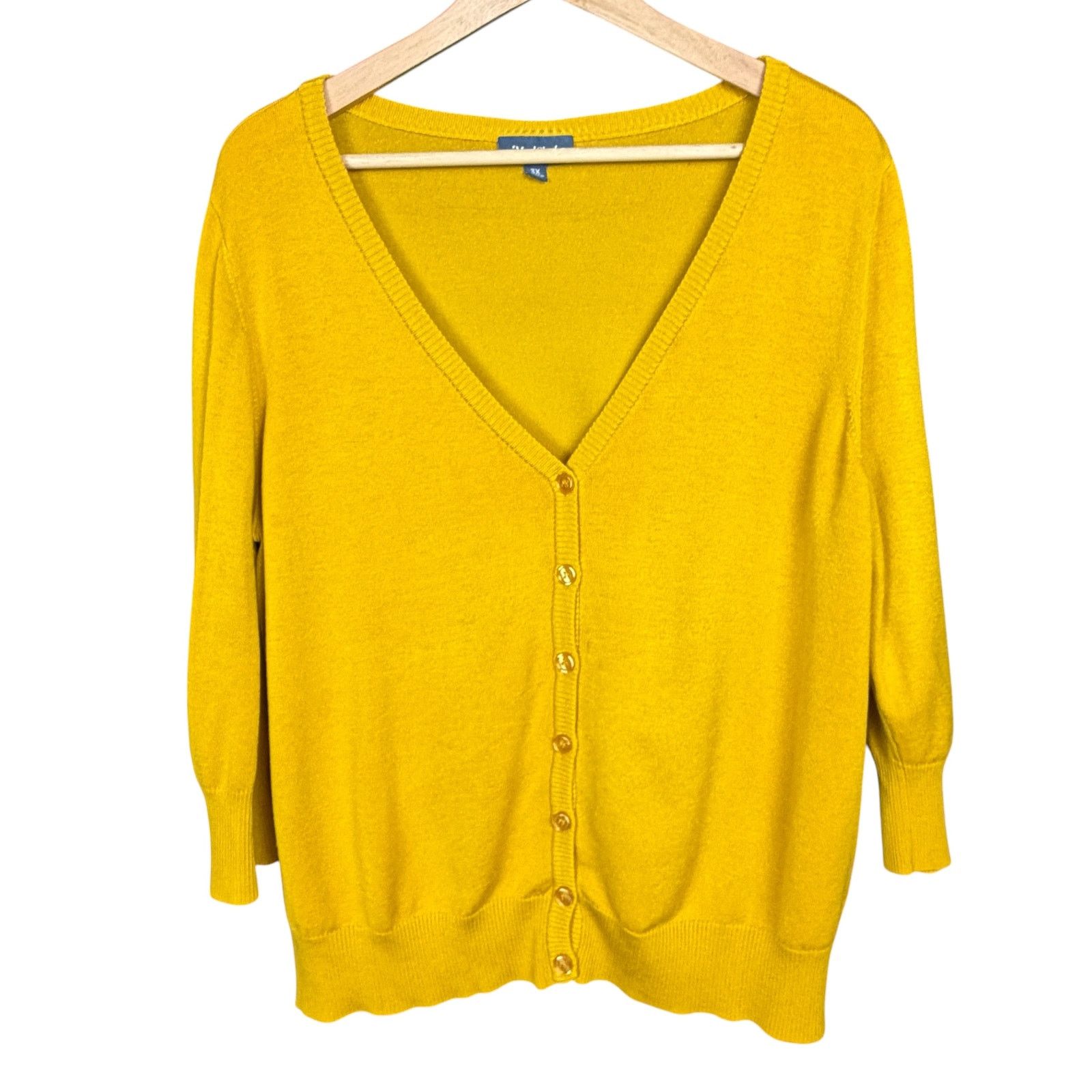 Other ModCloth Women's Plus 3X Golden Yellow V Neck Cardigan Size 3XL / US 20-22 - 8 Thumbnail