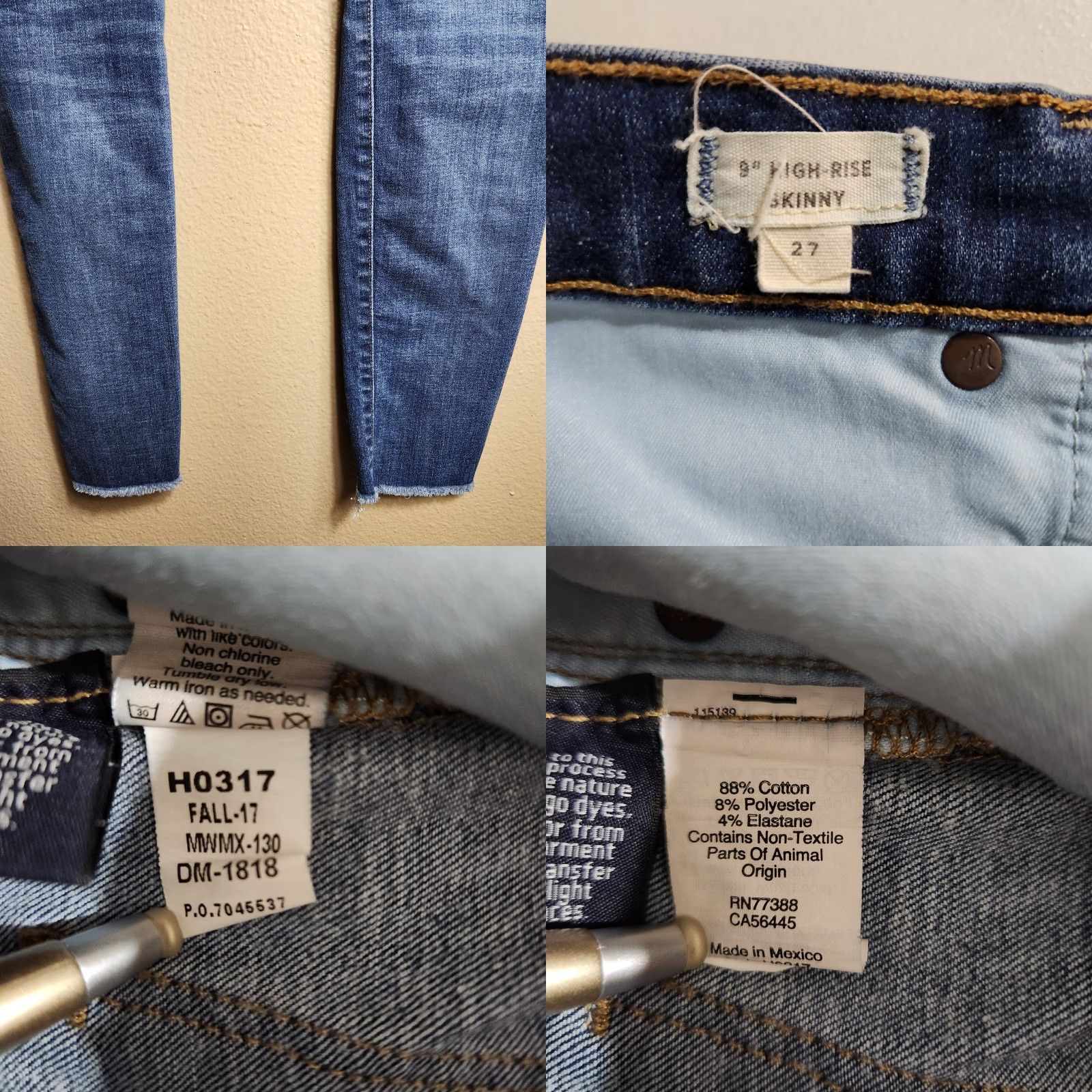Madewell Madewell Jeans Womens 9" High Rise Distressed Skinny Jeans Blue 27 Regular Denim Cotton Blend 5-Pocket Size 27" / US 4 / IT 40 - 8 Thumbnail