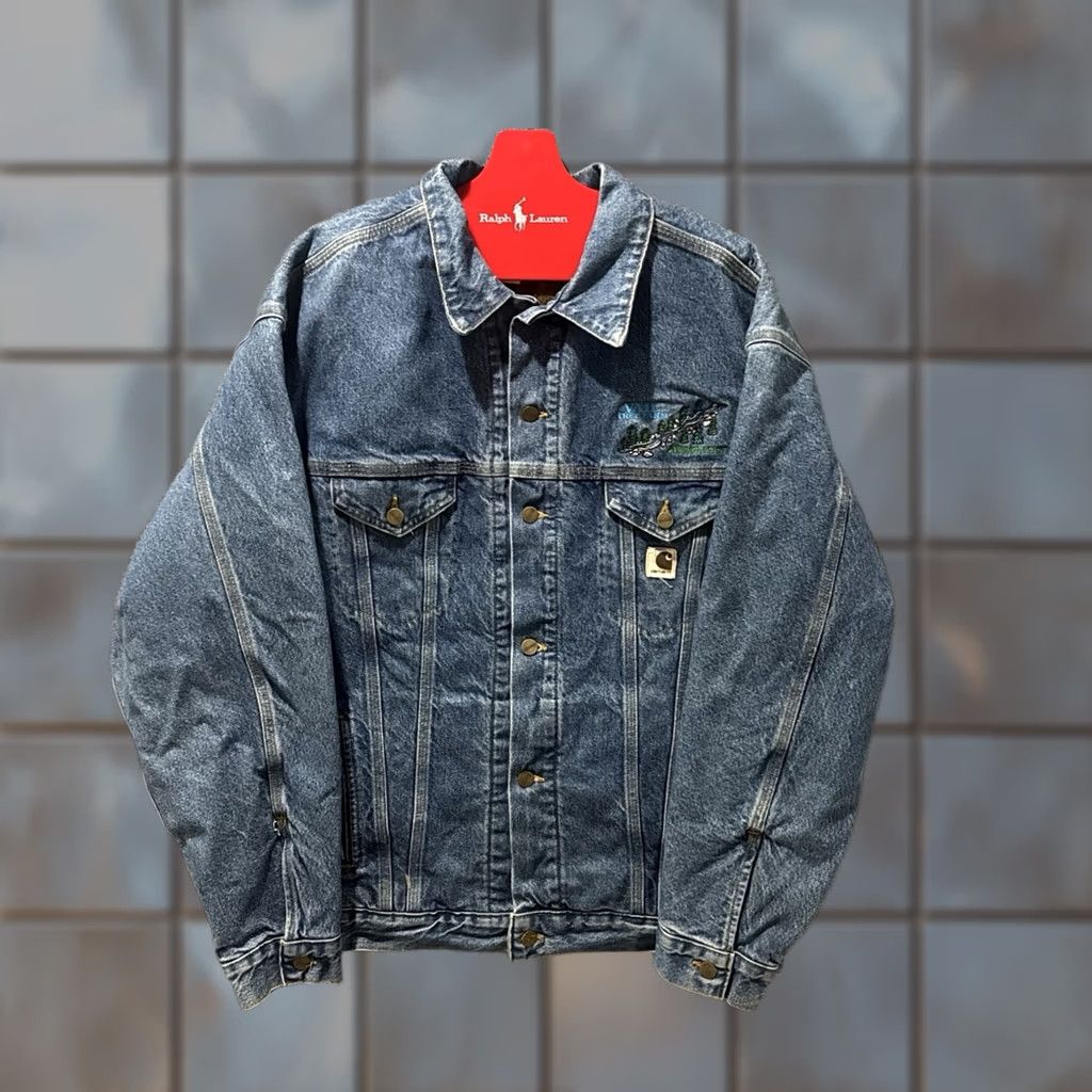Carhartt VINTAGE Carhartt Jacket Denim Blanket Lined Trucker J11 DST Tall Size XL Men’s Size US XL / EU 56 / 4 - 1 Thumbnail