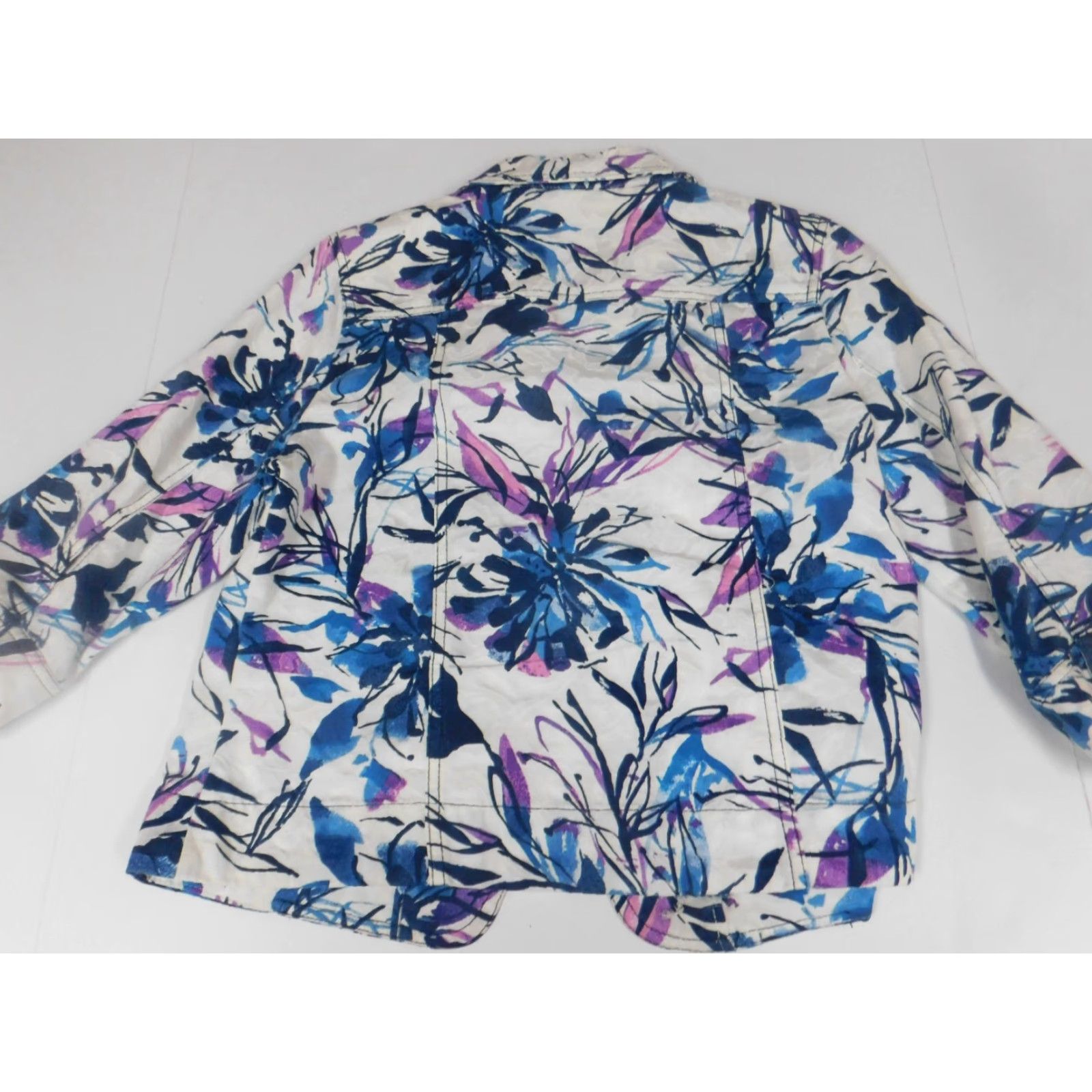 Vintage Tanjay Womens Jacket 6P Floral Button Down Collar Blue Knit Embroidered Solid Long Sleeve Mid-Length Casual Fall Spring 6P Petite Womens Jacket Size M / US 6-8 / IT 42-44 - 6 Thumbnail