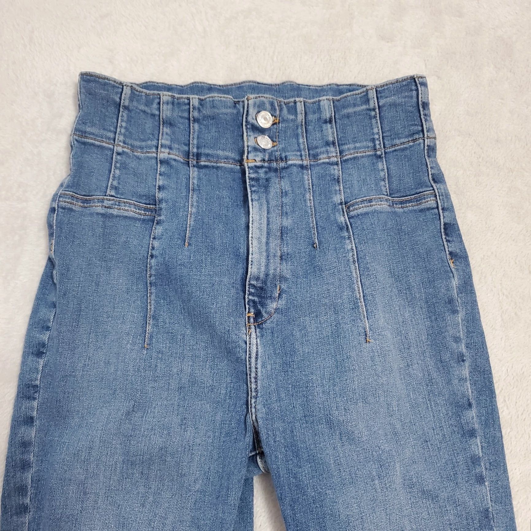 Vintage We the Free People Jayde Flare Jeans Sz 31 Boho Hippie Med Wash High Rise 28x31 Jeans Womens Regular Blue Size 24" / US 00 / IT 34 - 4 Thumbnail