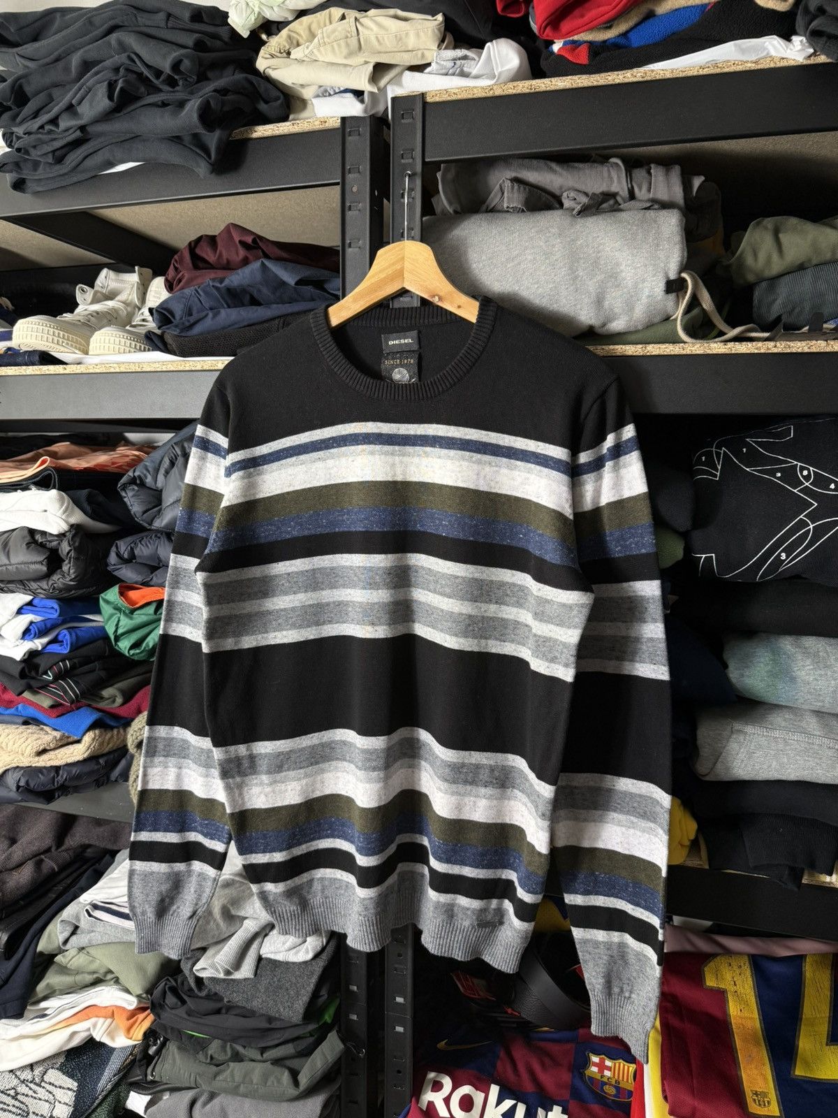 Diesel Diesel Knit Sweater Mens Size M Striped Crewneck Cotton Size US M / EU 48-50 / 2 - 1 Thumbnail