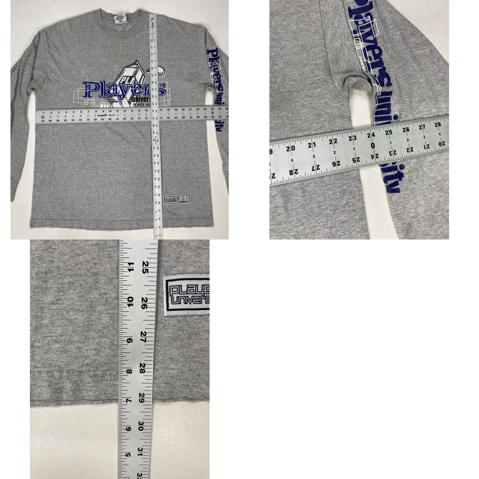 Vintage VINTAGE Players University T-Shirt Men XL Gray USA 90s Graphic Print Crew Neck Long Sleeve Hip Hop All Seasons Size US XL / EU 56 / 4 - 9 Thumbnail