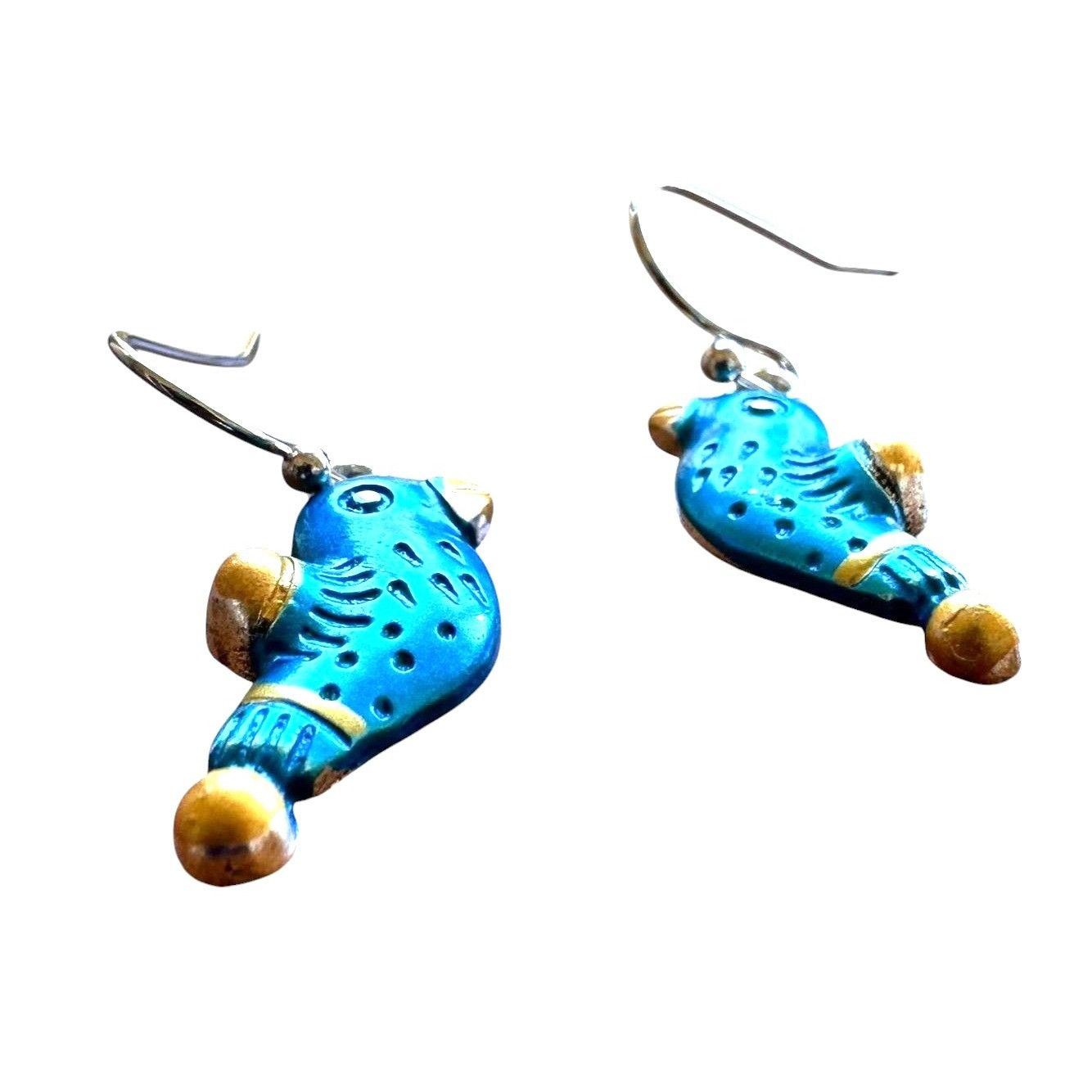 Handmade Bluebird Earrings New Painted Metal Dangle Hooks Bird Watche Size ONE SIZE - 3 Thumbnail