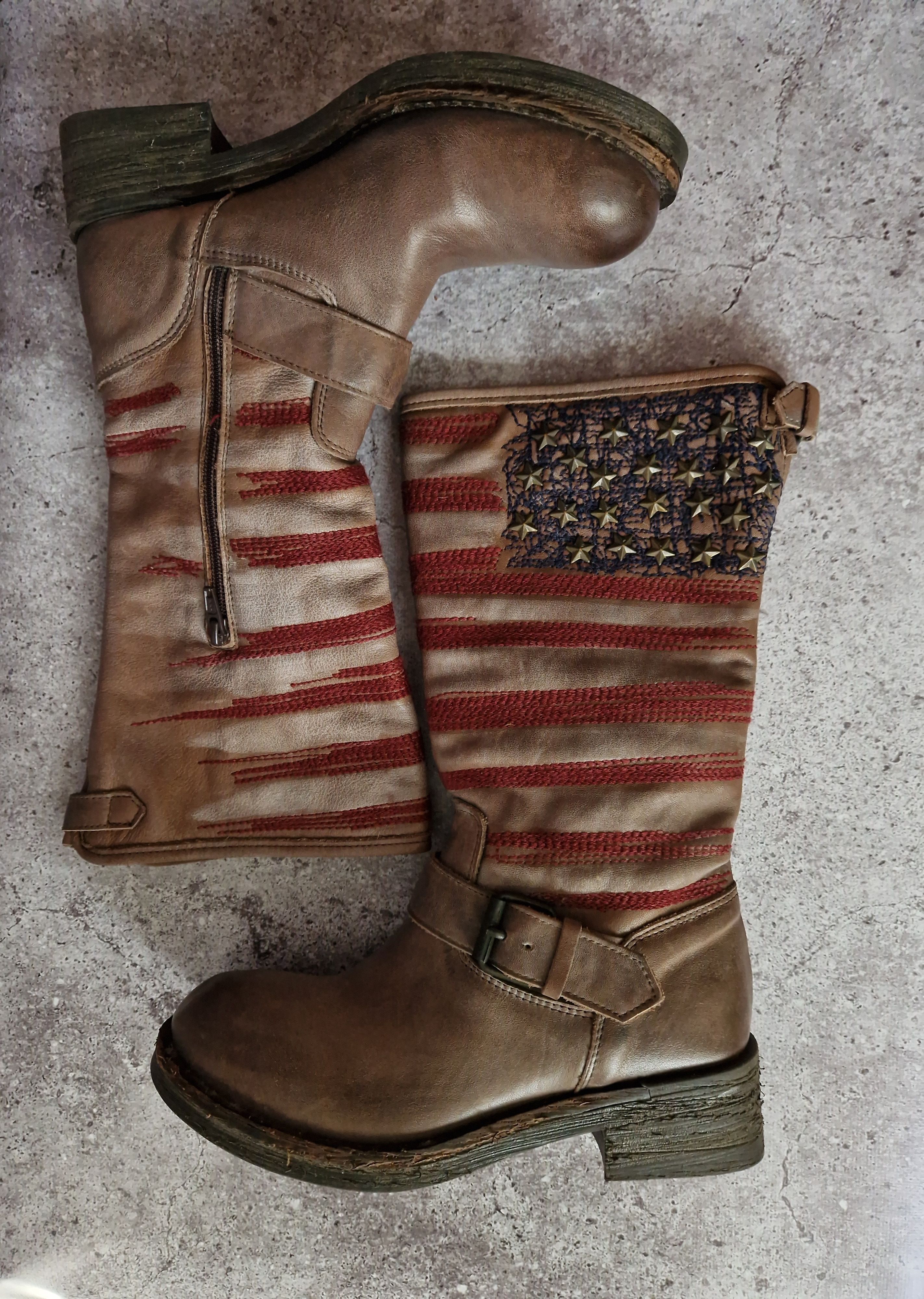 Vintage Unique Genuine destroyed studded chunky USA flag faded boots Size US 4 / IT 34 - 5 Thumbnail