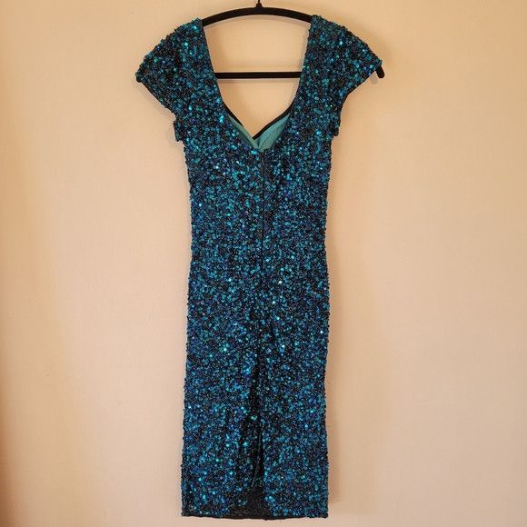 Vintage Vintage Scala Blue Sequin 100% Silk Cocktail Dress - Xs Size XS / US 0-2 / IT 36-38 - 3 Thumbnail