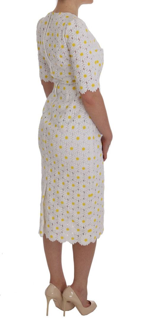 Dolce & Gabbana o1y0825 Short Sleeves Midi Dress in White/Yellow Size XS / US 0-2 / IT 36-38 - 4 Thumbnail