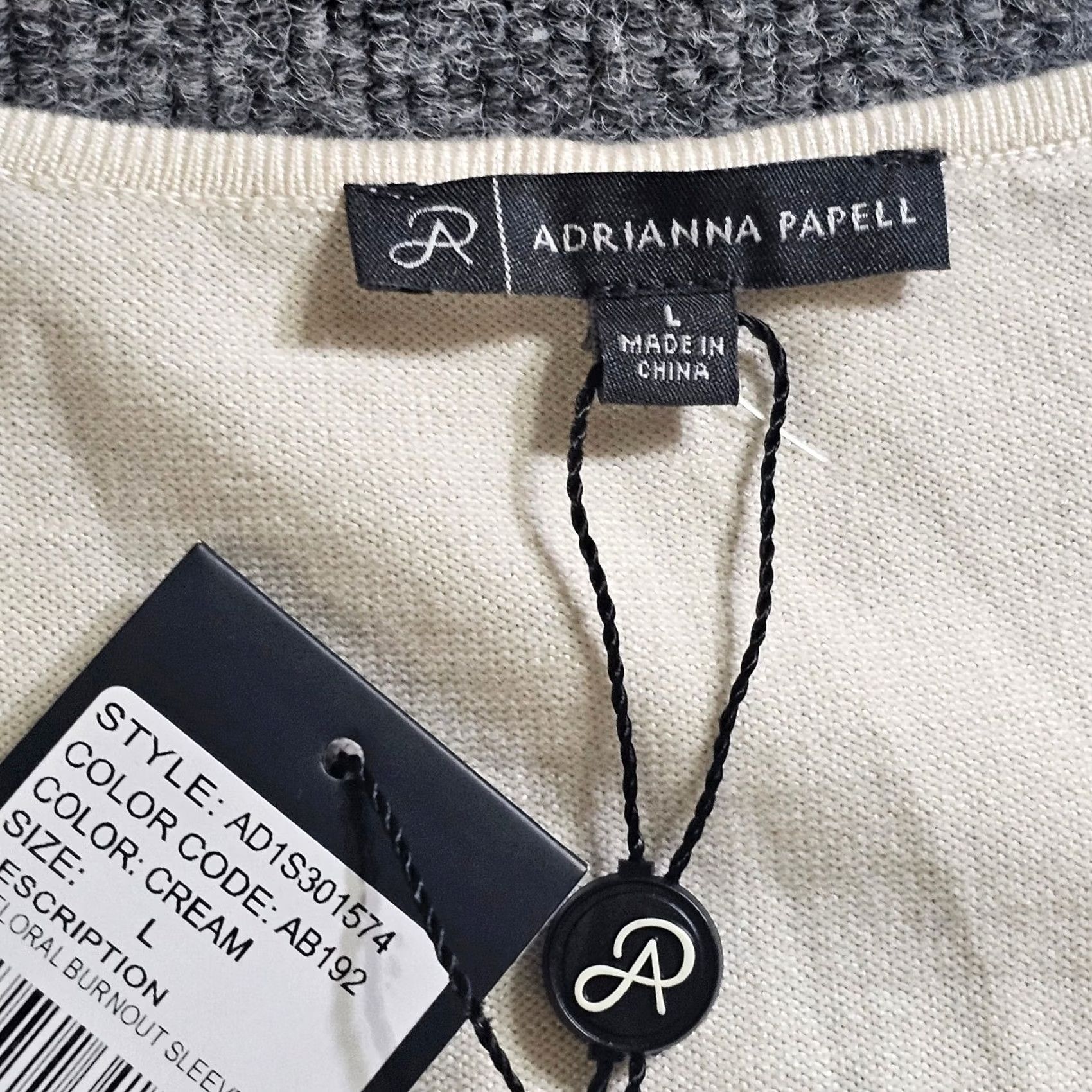 Adrianna Papell Adrianna Papell Sweater Top Womens Large White Sheer Sleeve Round Neck Career Size L / US 10 / IT 46 - 4 Thumbnail
