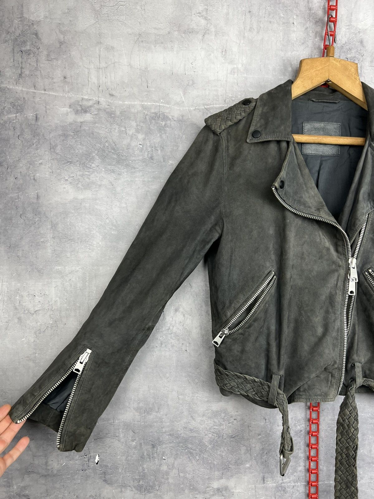Allsaints ALLSAINTS Braided Wyatt Goat Leather Suede Biker Jacket EU36 Size S / US 4 / IT 40 - 5 Thumbnail