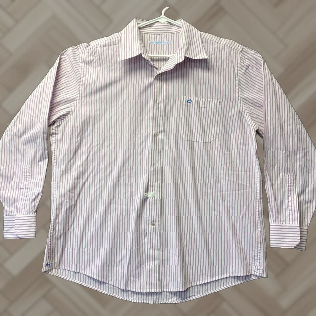 Southern Tide Southern Tide Button-Up Shirt Adult XL Pink White Striped Casual Mens Size US XL / EU 56 / 4 - 1 Thumbnail