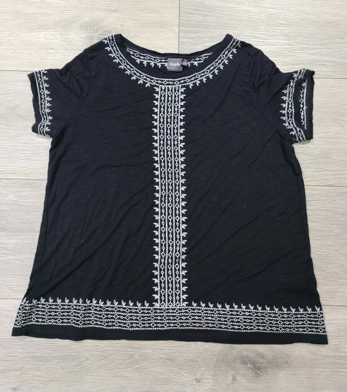Other Rafaella Large Top Black White Embroidered Short Sleeve Size L / US 10 / IT 46 - 1 Thumbnail