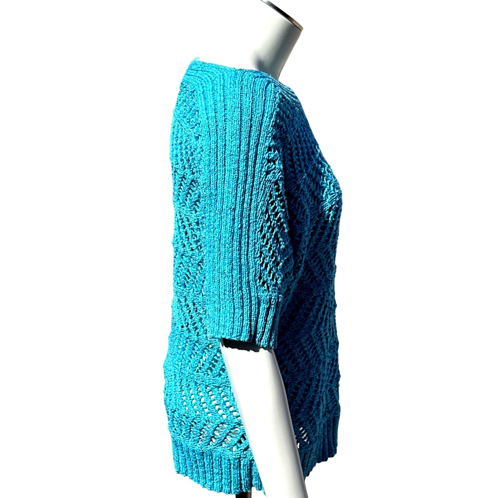 Chicos Chicos Halo Open Knit Riviera Pullover Aqua Blue Short Sleev Size L / US 10 / IT 46 - 4 Thumbnail