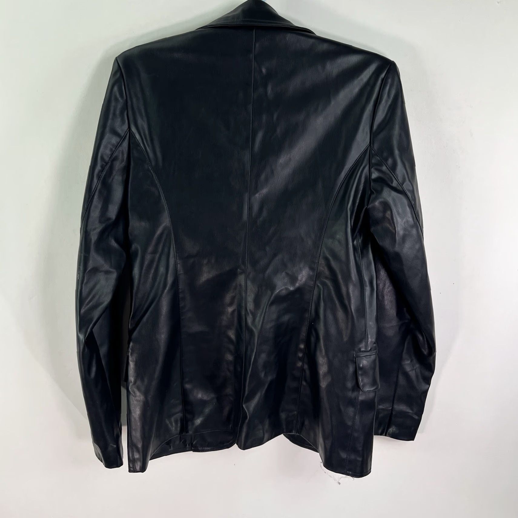 BB Dakota BB Dakota Black Faux Leather Notch Jacket Womens M Blazer Style Lined Pockets Solid Mid-Length Coat Vintage No Size M / US 6-8 / IT 42-44 - 6 Thumbnail