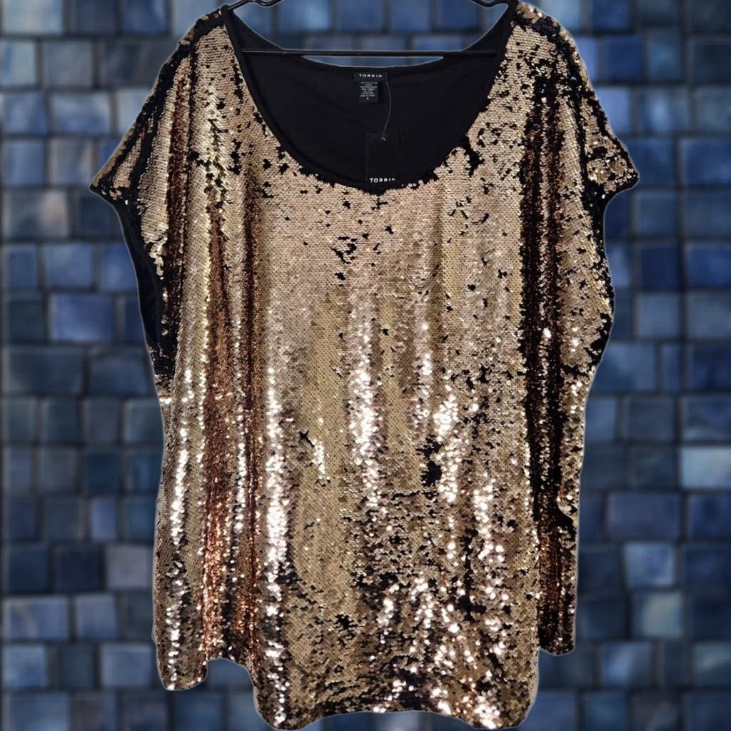 Torrid Torrid Blouse Short Sleeve Scoop Neck Sequin Top 4X Gold Womens Non Jumpsuit Size XXL / US 16-18 / IT 52-54 - 1 Thumbnail